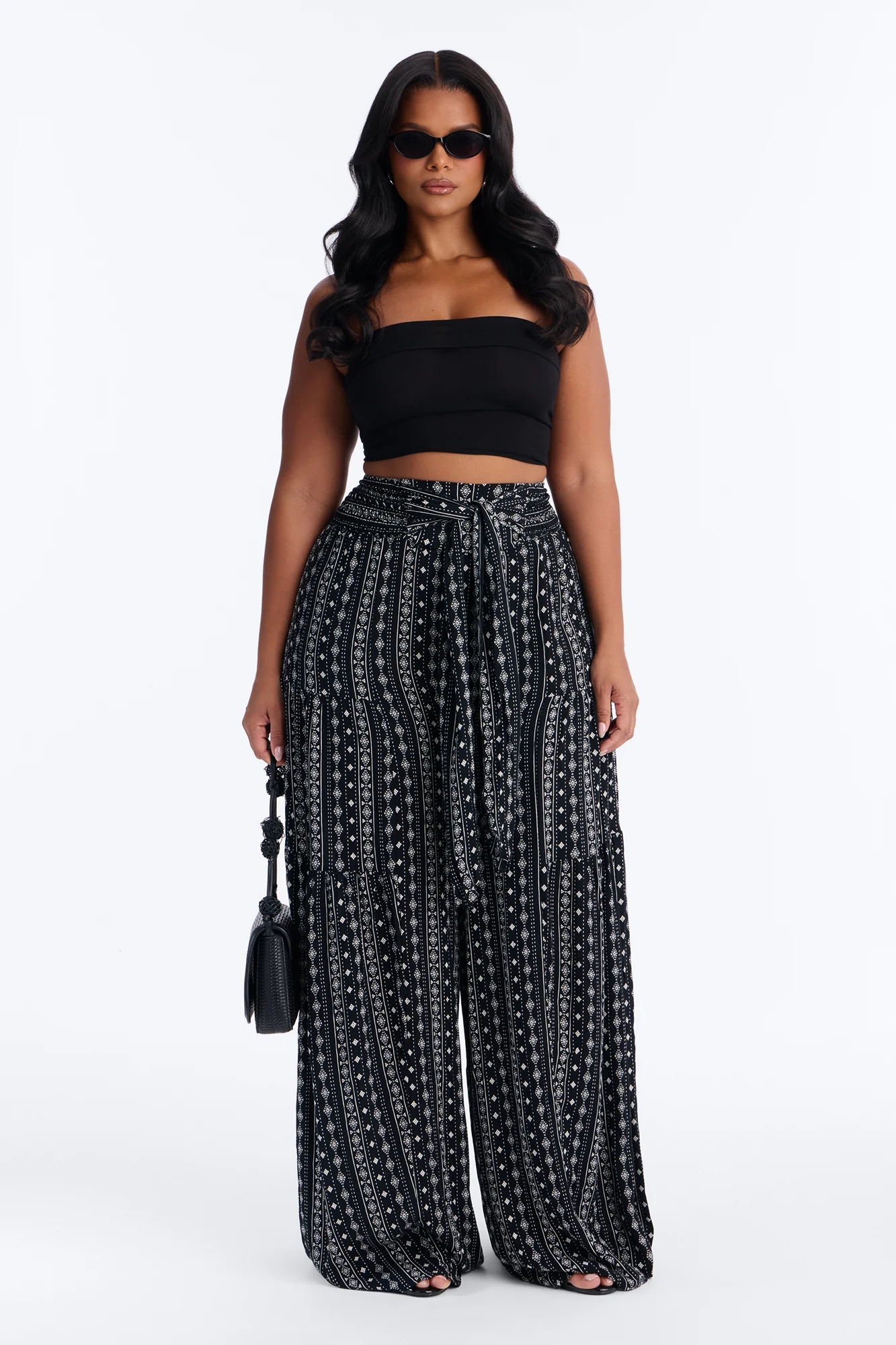 Adina Tie Waist High Rise Wide Leg Pant - Black/combo - Image 5