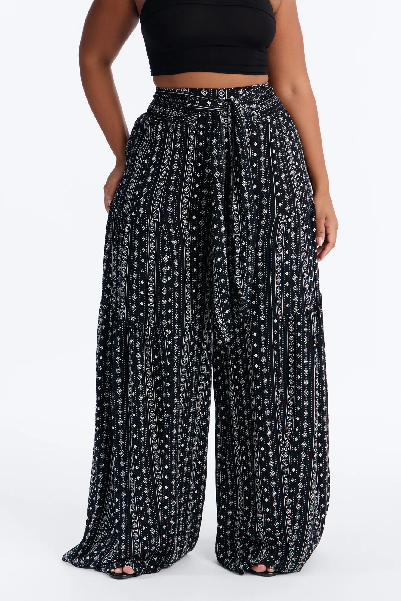 Adina Tie Waist High Rise Wide Leg Pant - Black/combo - Image 6