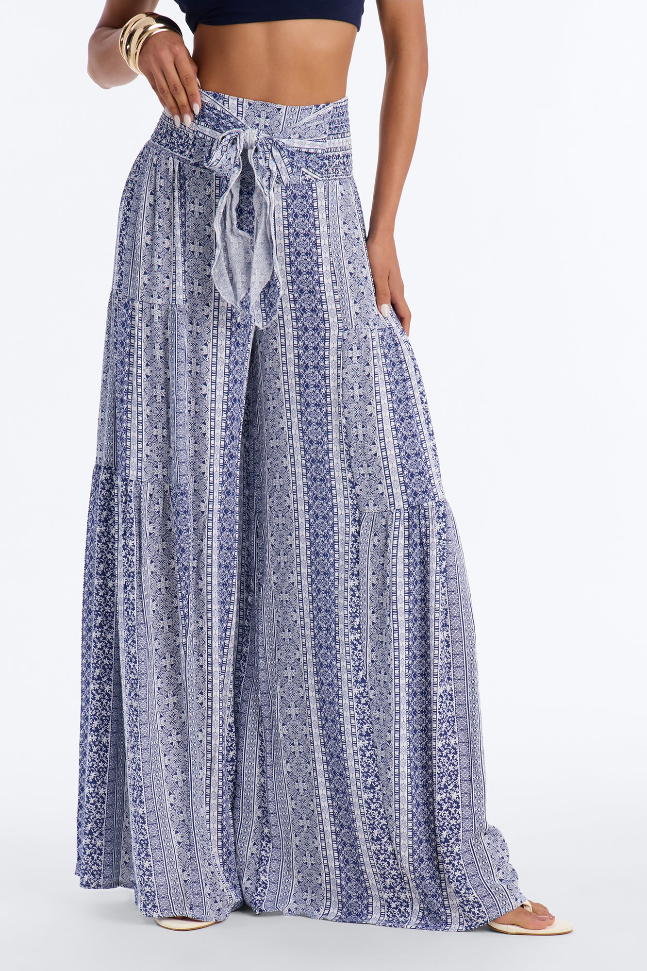 Adina Tie Waist High Rise Wide Leg Pant - Blue/combo - Image 2