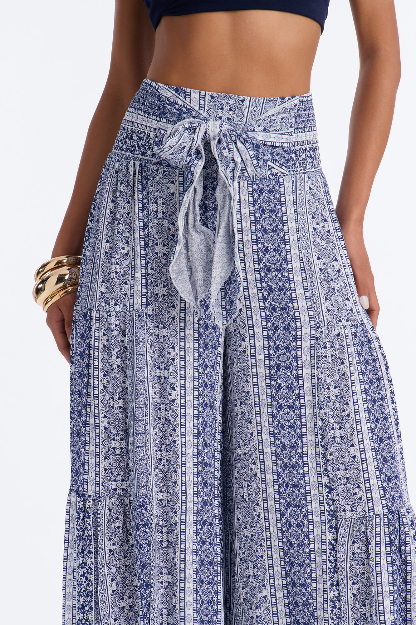 Adina Tie Waist High Rise Wide Leg Pant - Blue/combo - Image 3