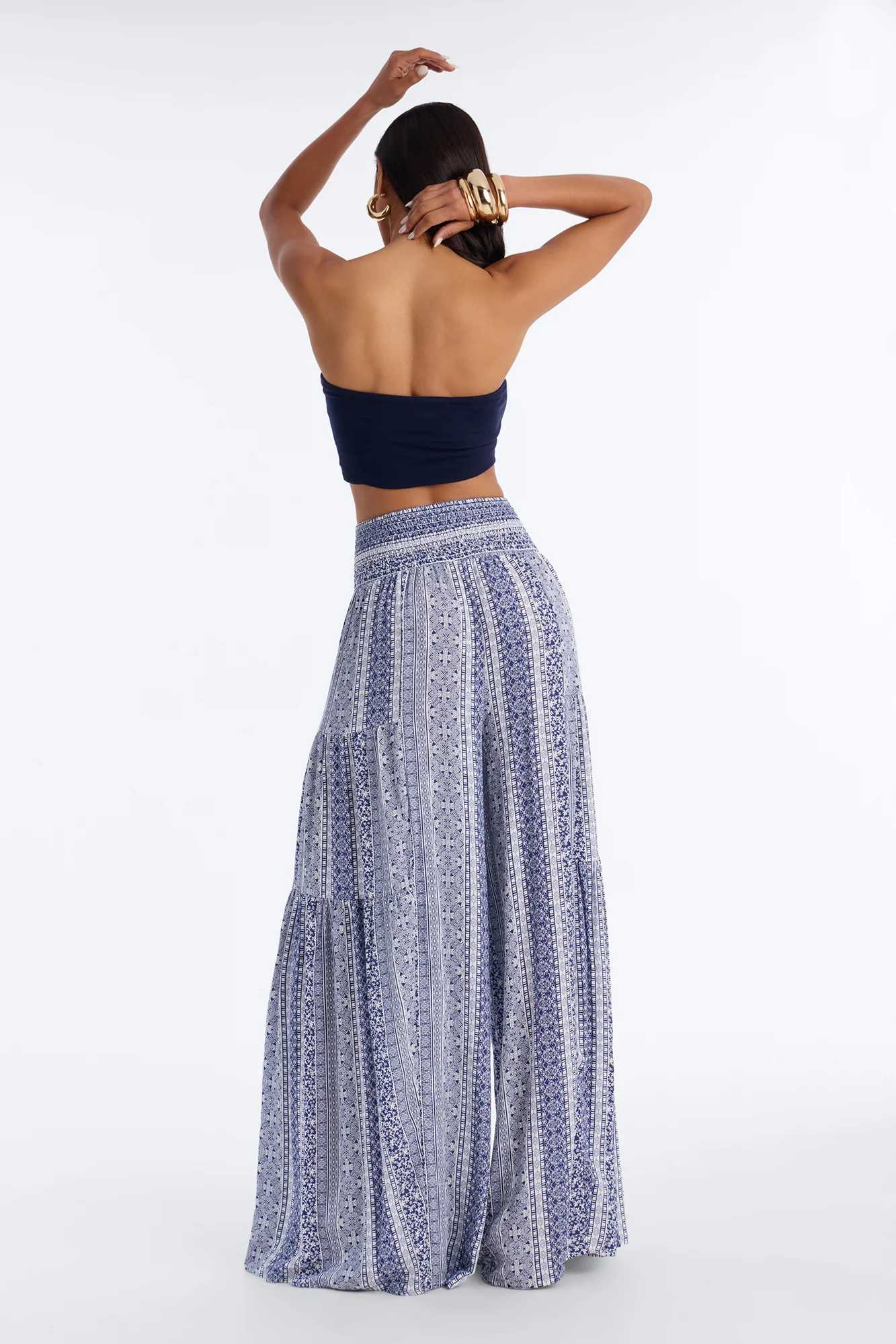 Adina Tie Waist High Rise Wide Leg Pant - Blue/combo - Image 4