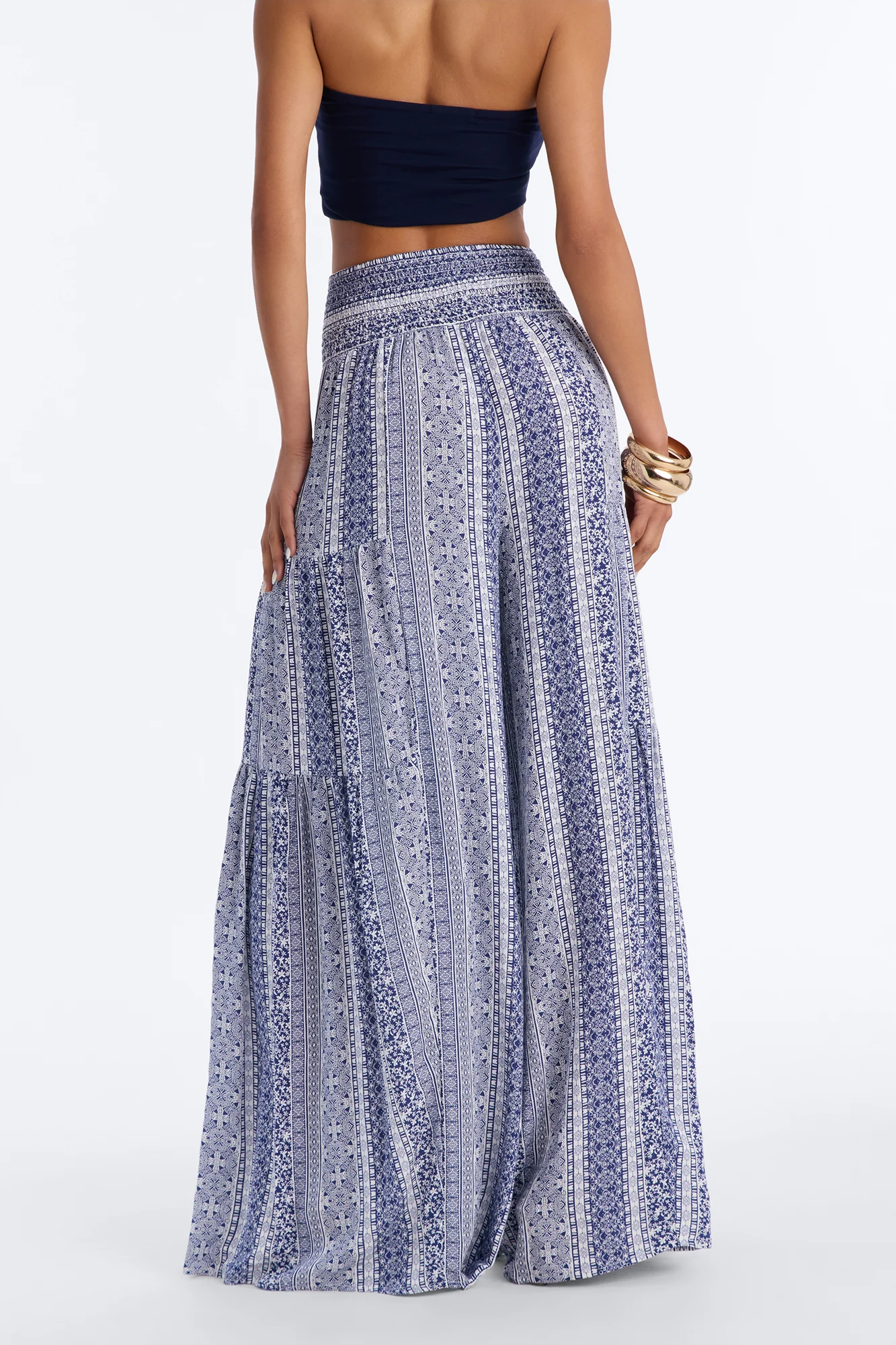 Adina Tie Waist High Rise Wide Leg Pant - Blue/combo - Image 5