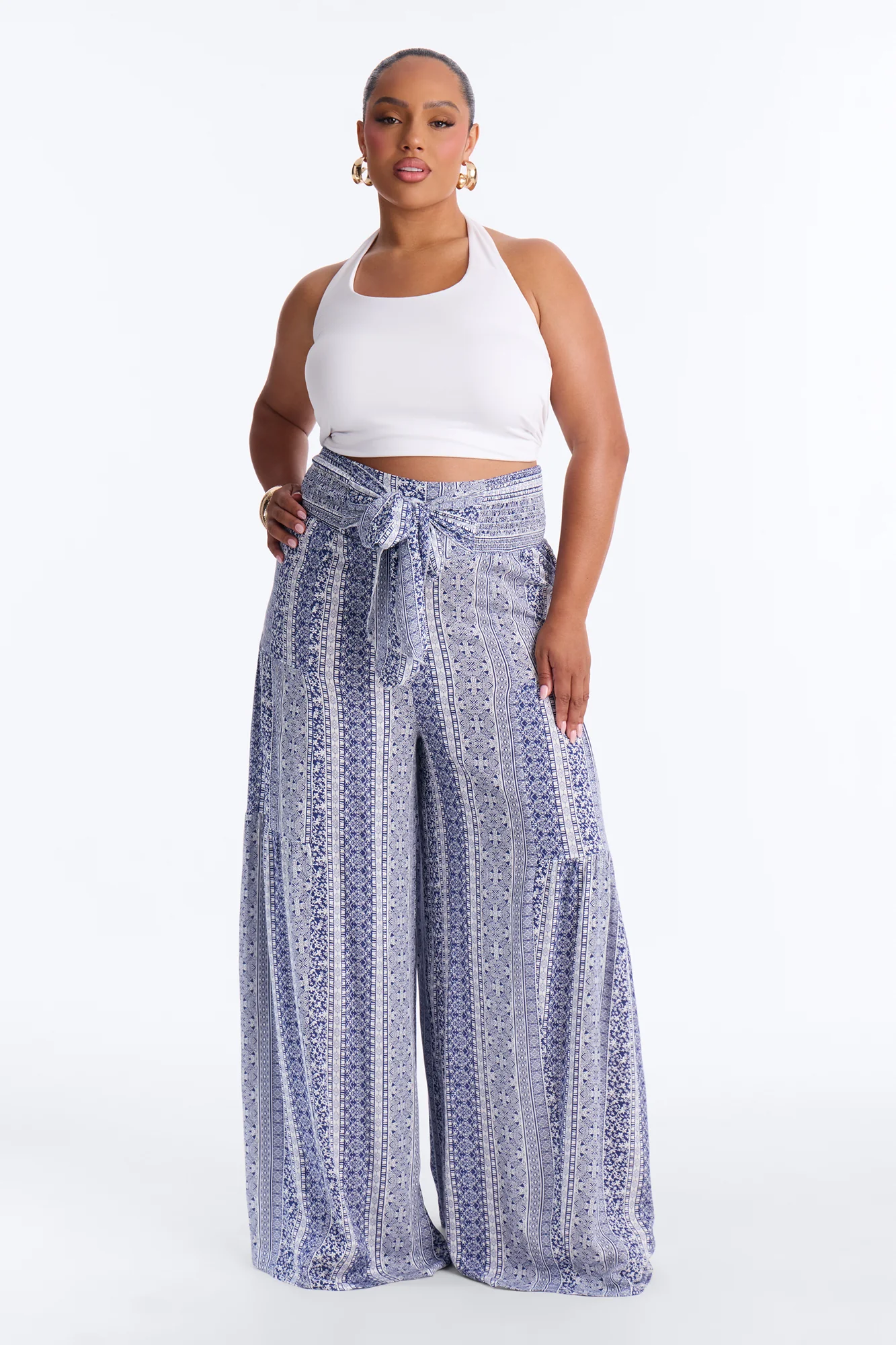 Adina Tie Waist High Rise Wide Leg Pant - Blue/combo - Image 6
