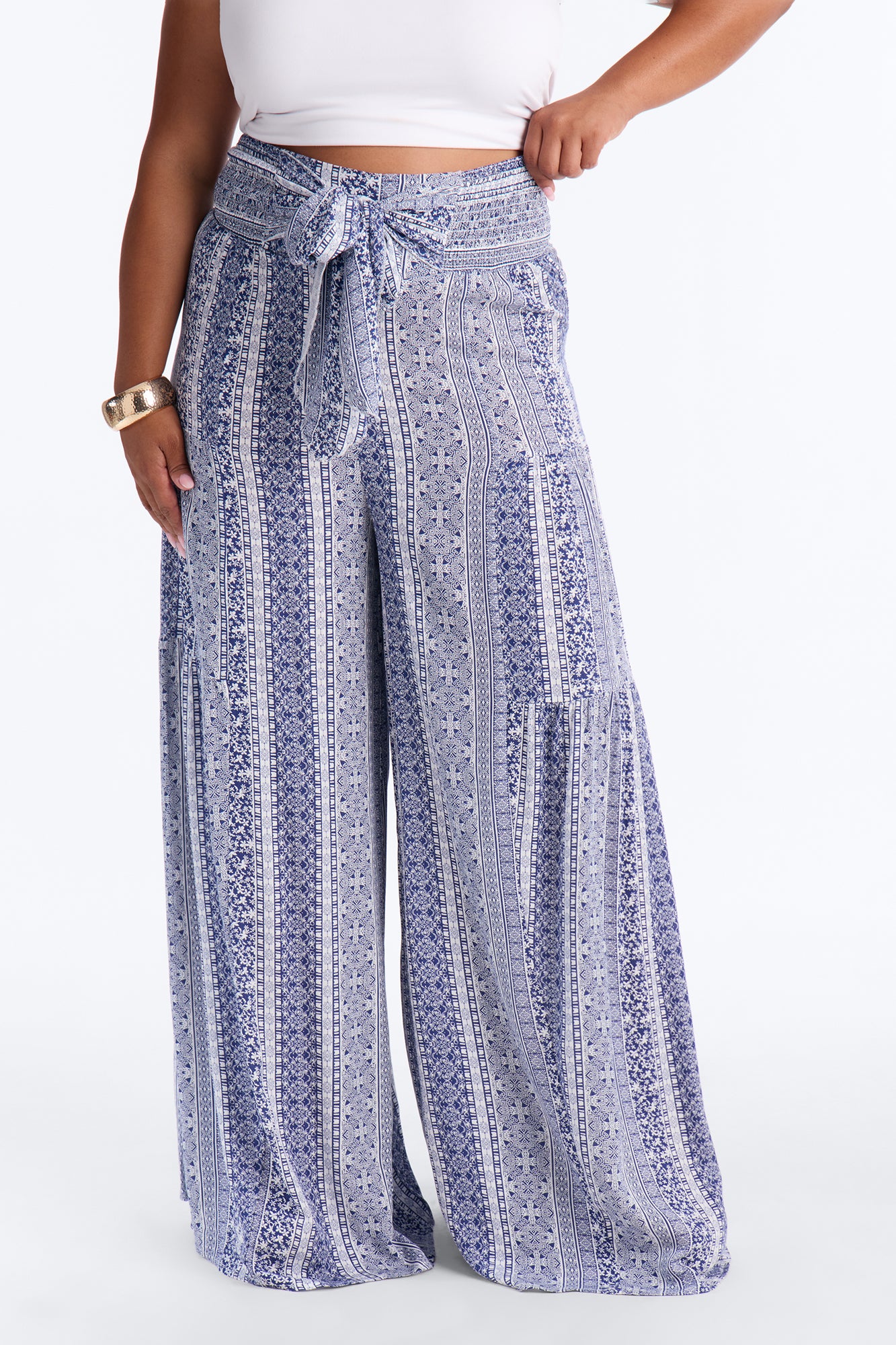 Adina Tie Waist High Rise Wide Leg Pant - Blue/combo - Image 7