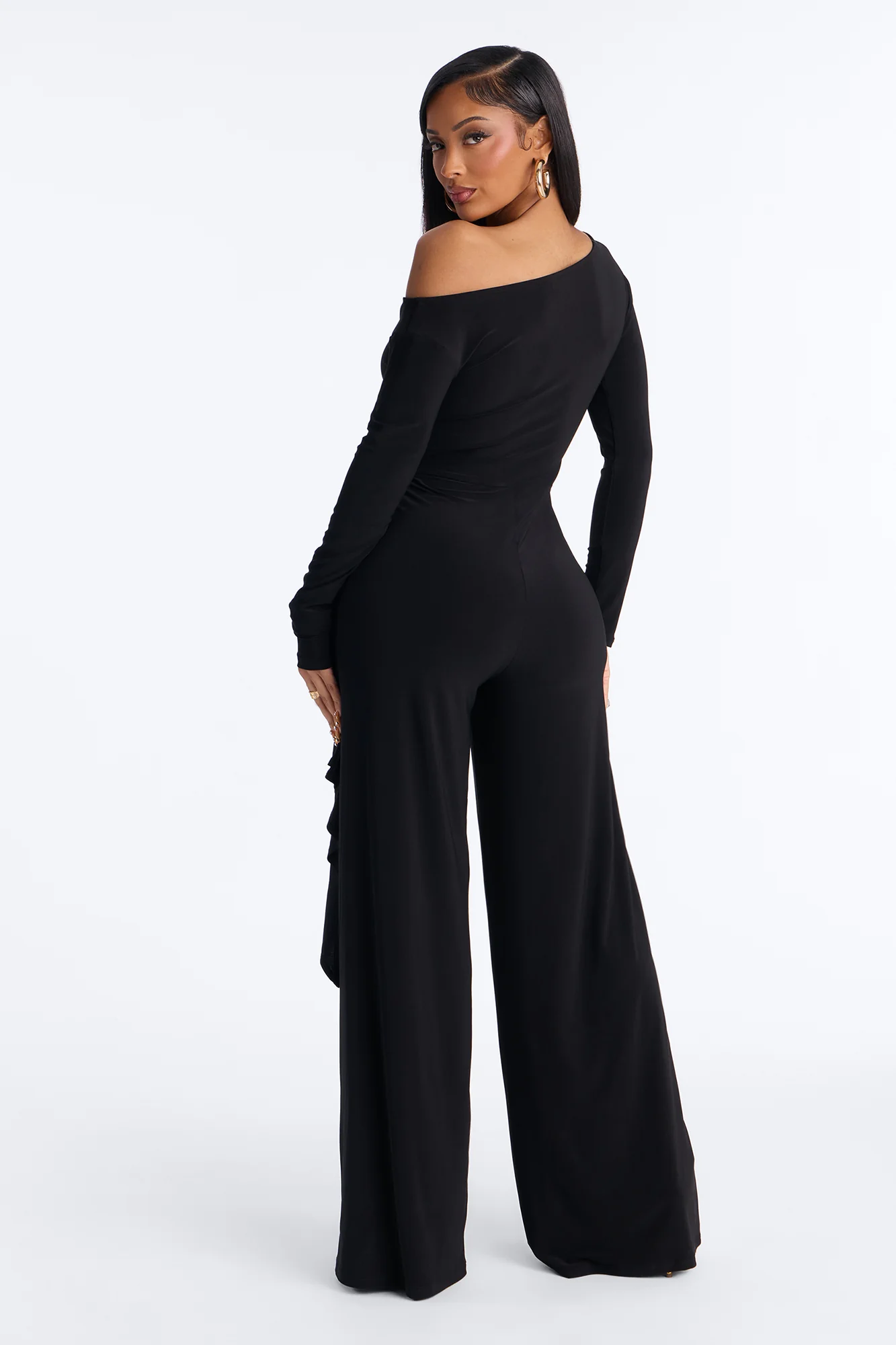 Adri Draped Wide Leg Jumpsuit - Black - Image 4