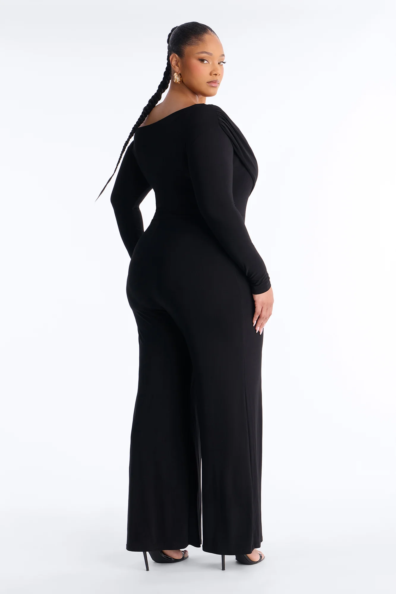 Adri Draped Wide Leg Jumpsuit - Black - Image 8