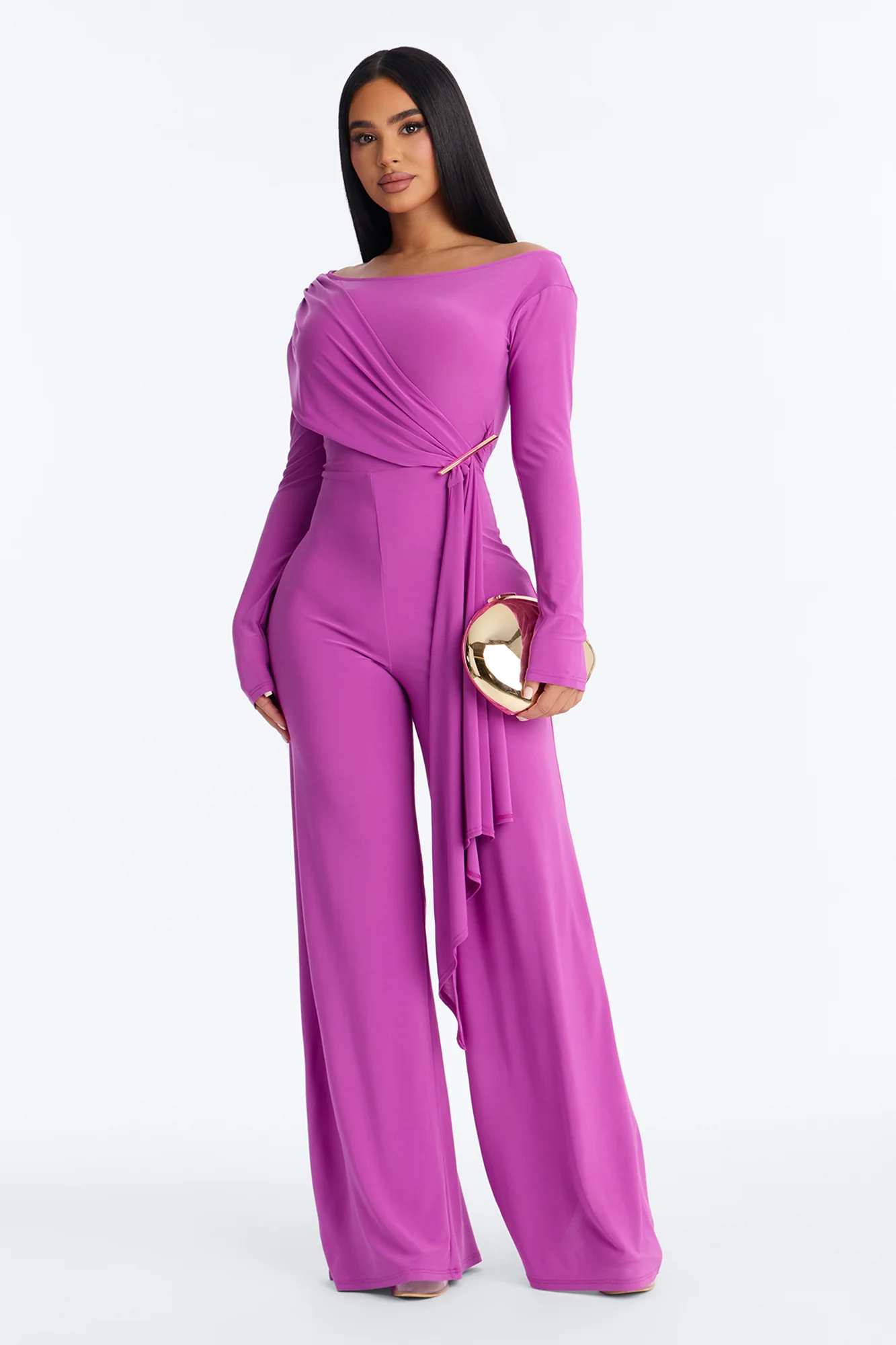 Adri Draped Wide Leg Jumpsuit - Magenta