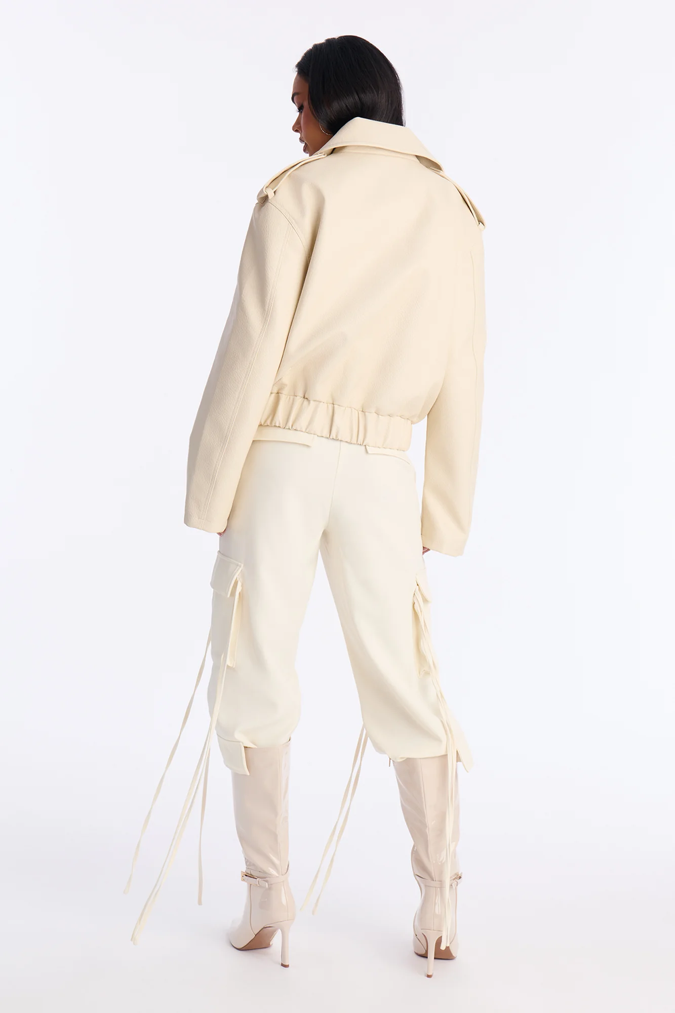 Adrienne Double Breasted Faux Leather Jacket - Bone - Image 4