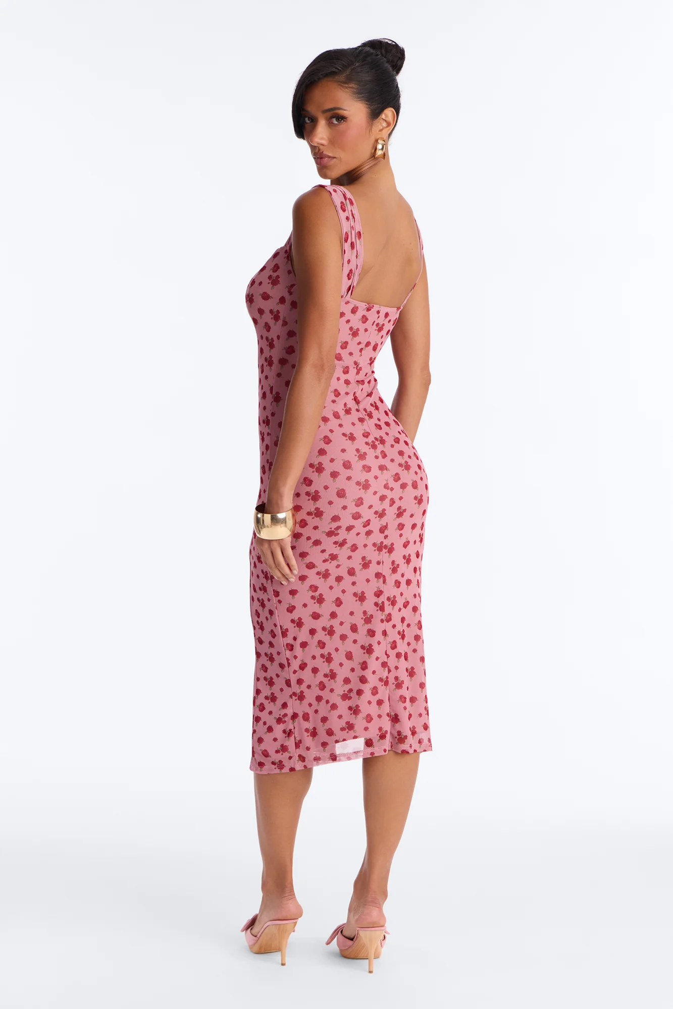 Adrienne Printed Mesh Midi Dress - Pink/combo - Image 4
