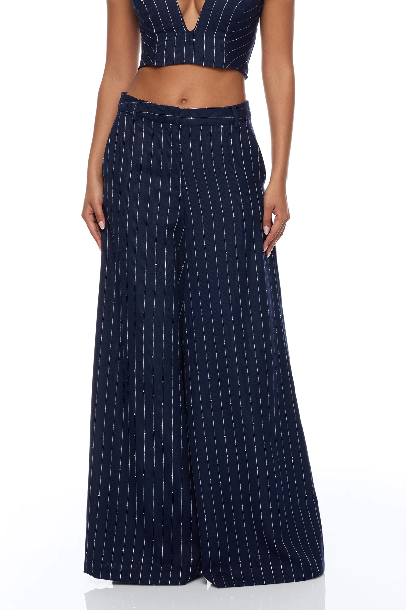 Adyson Embellished Pinstripe Wide Leg Pant - Navy/combo - Image 2