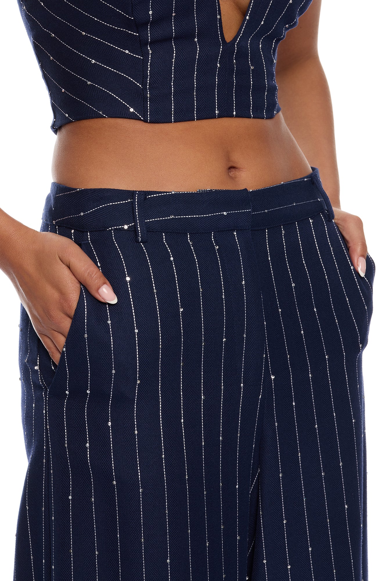Adyson Embellished Pinstripe Wide Leg Pant - Navy/combo - Image 3