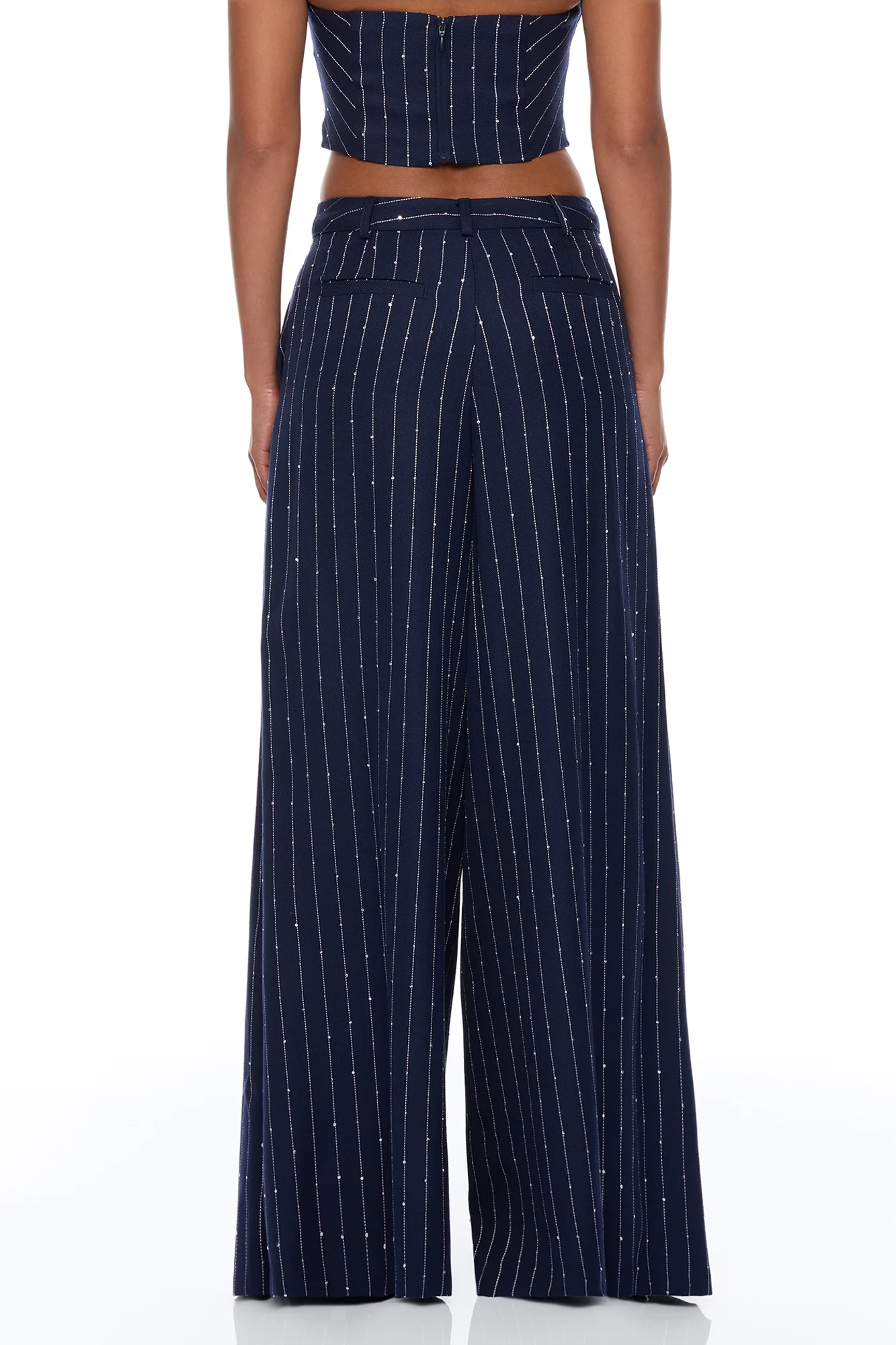 Adyson Embellished Pinstripe Wide Leg Pant - Navy/combo - Image 4
