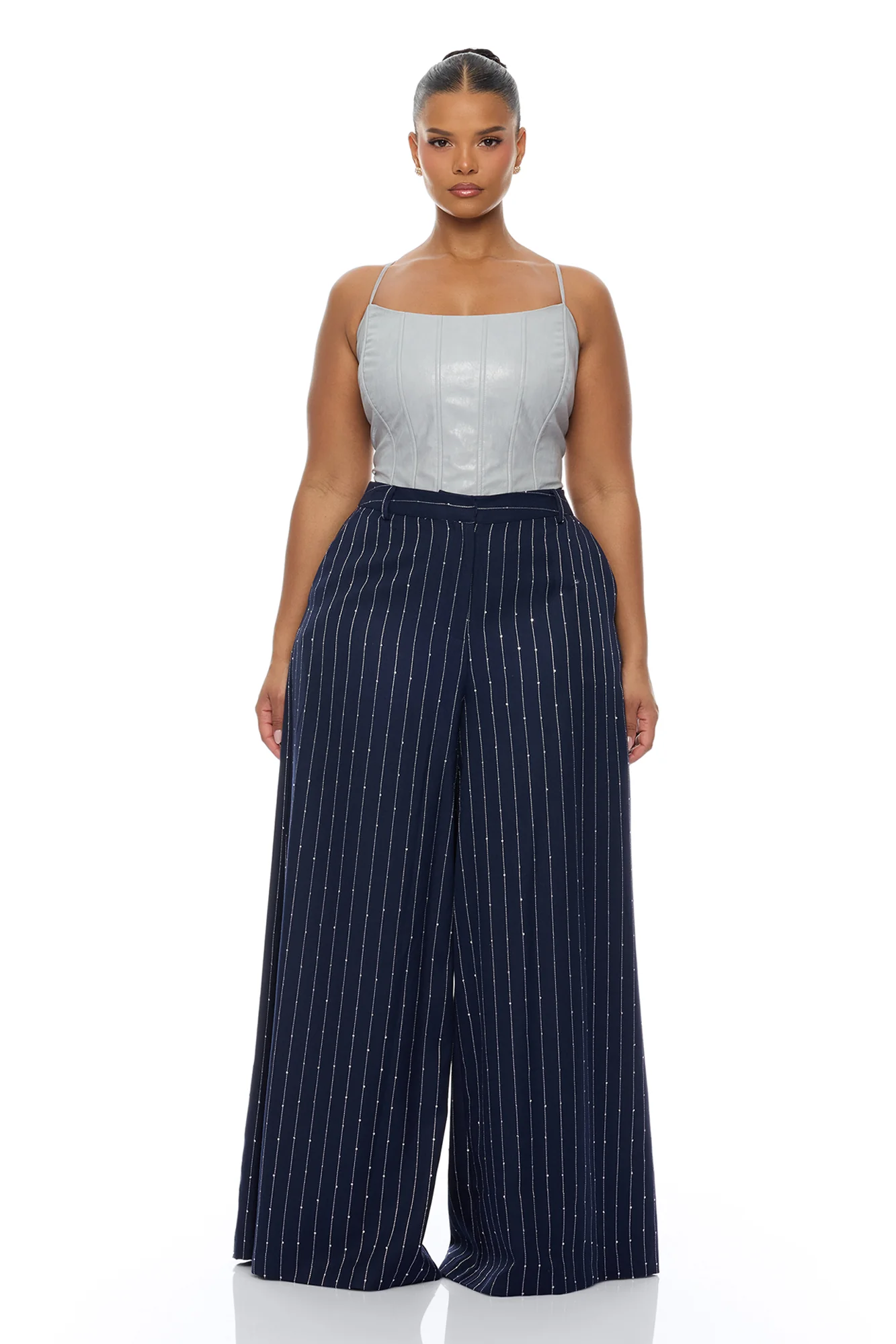 Adyson Embellished Pinstripe Wide Leg Pant - Navy/combo - Image 5