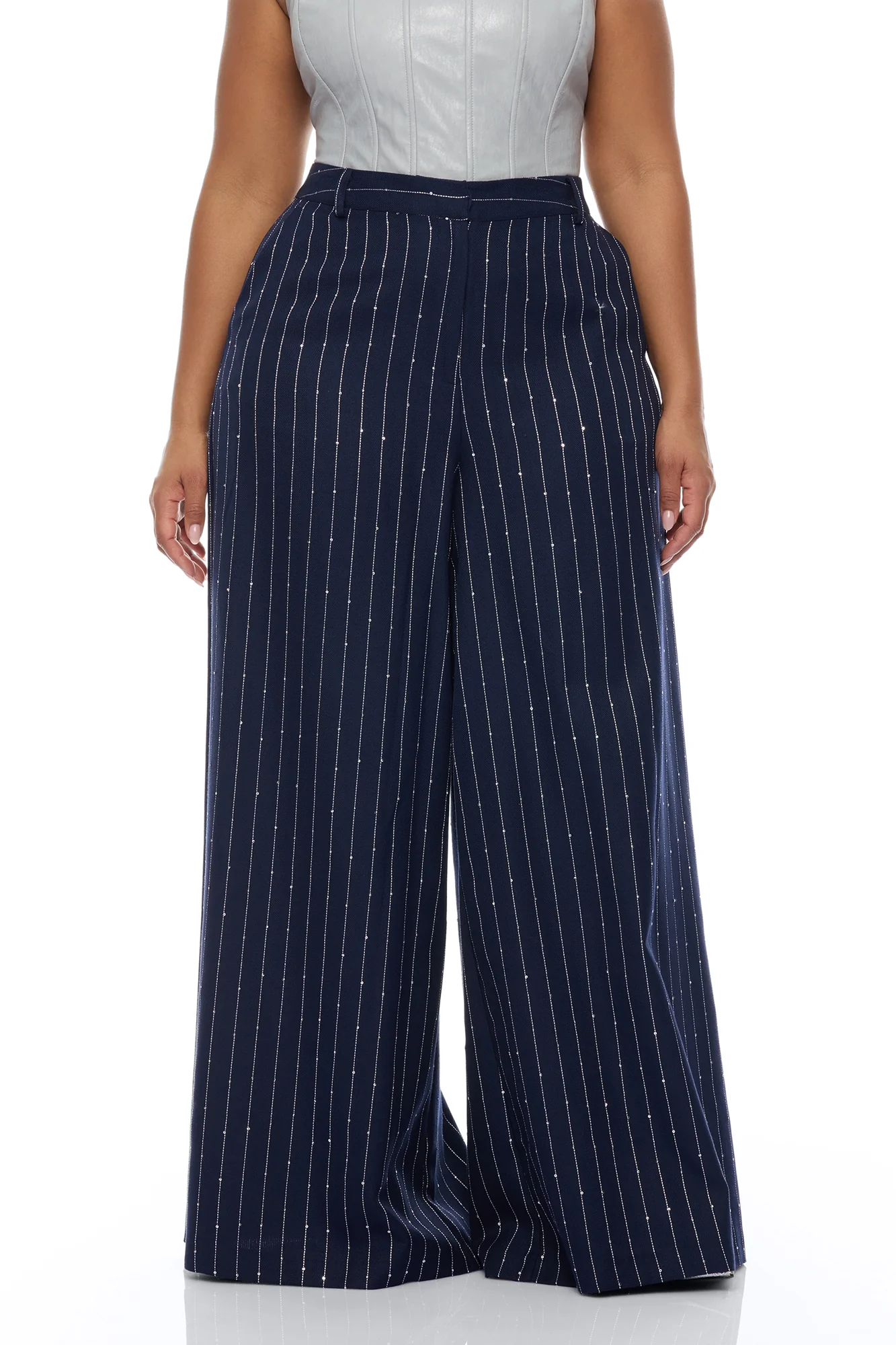 Adyson Embellished Pinstripe Wide Leg Pant - Navy/combo - Image 6
