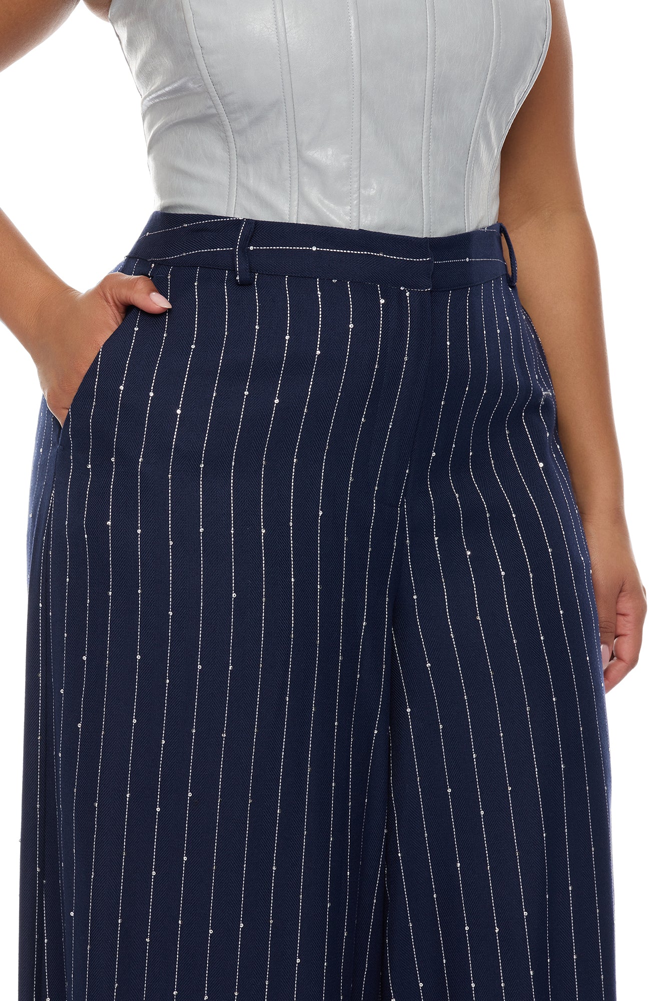 Adyson Embellished Pinstripe Wide Leg Pant - Navy/combo - Image 7