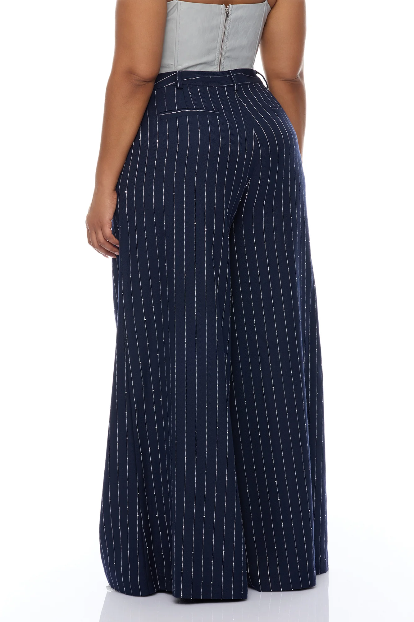 Adyson Embellished Pinstripe Wide Leg Pant - Navy/combo - Image 8