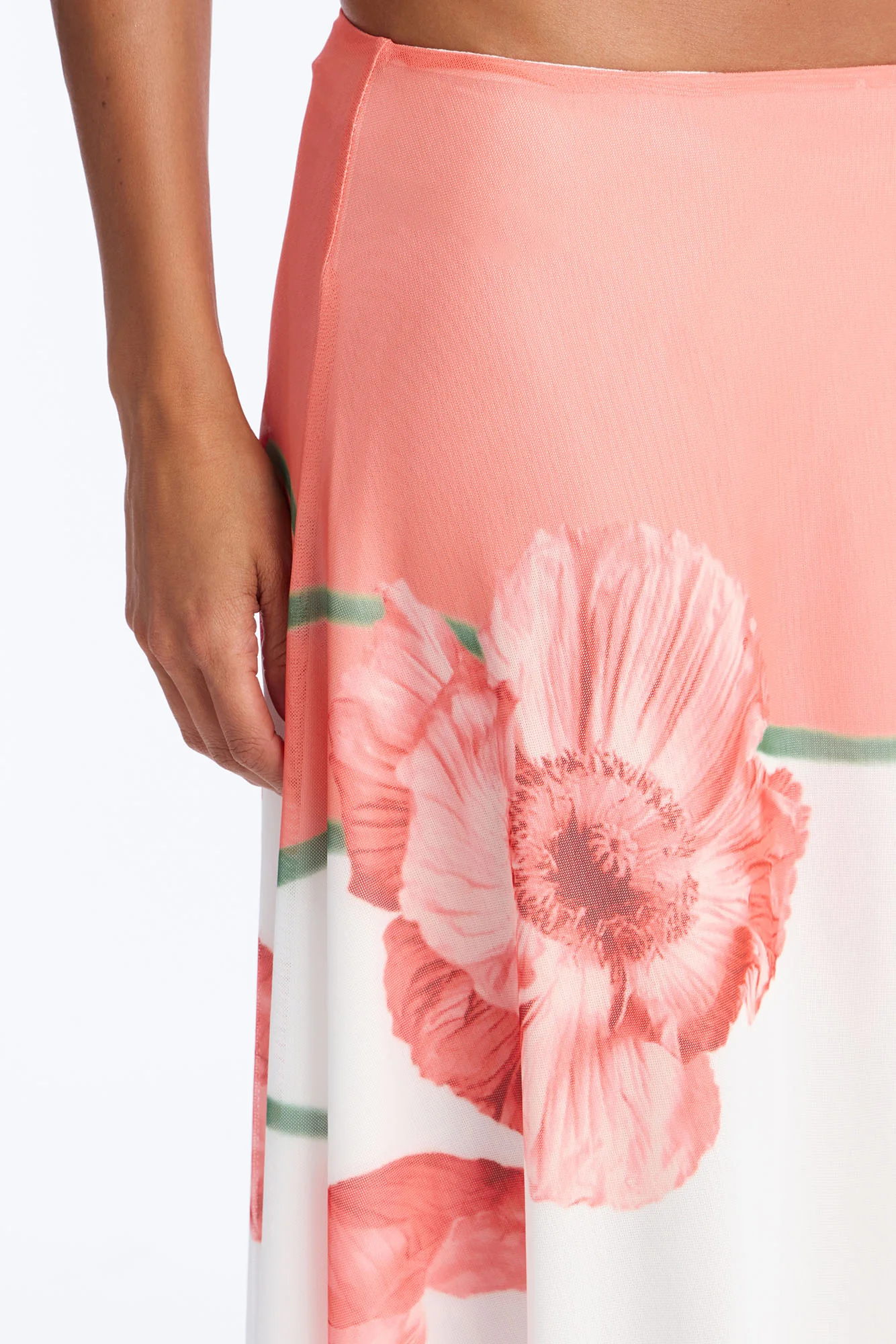 Aelia Floral Asymmetrical Mesh Midi Skirt - Orange/combo - Image 3