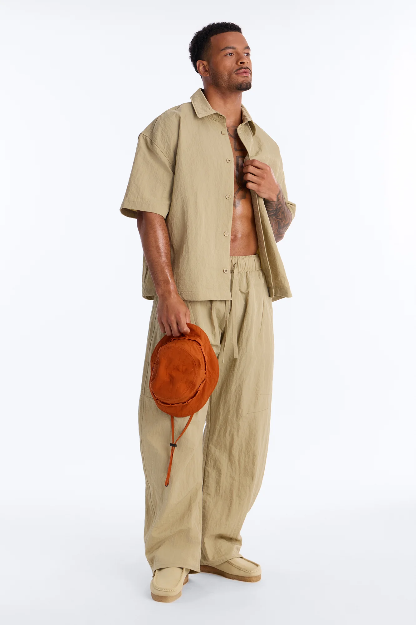 After Dark Amalfi Nylon Button Up Shirt - Khaki - Image 2