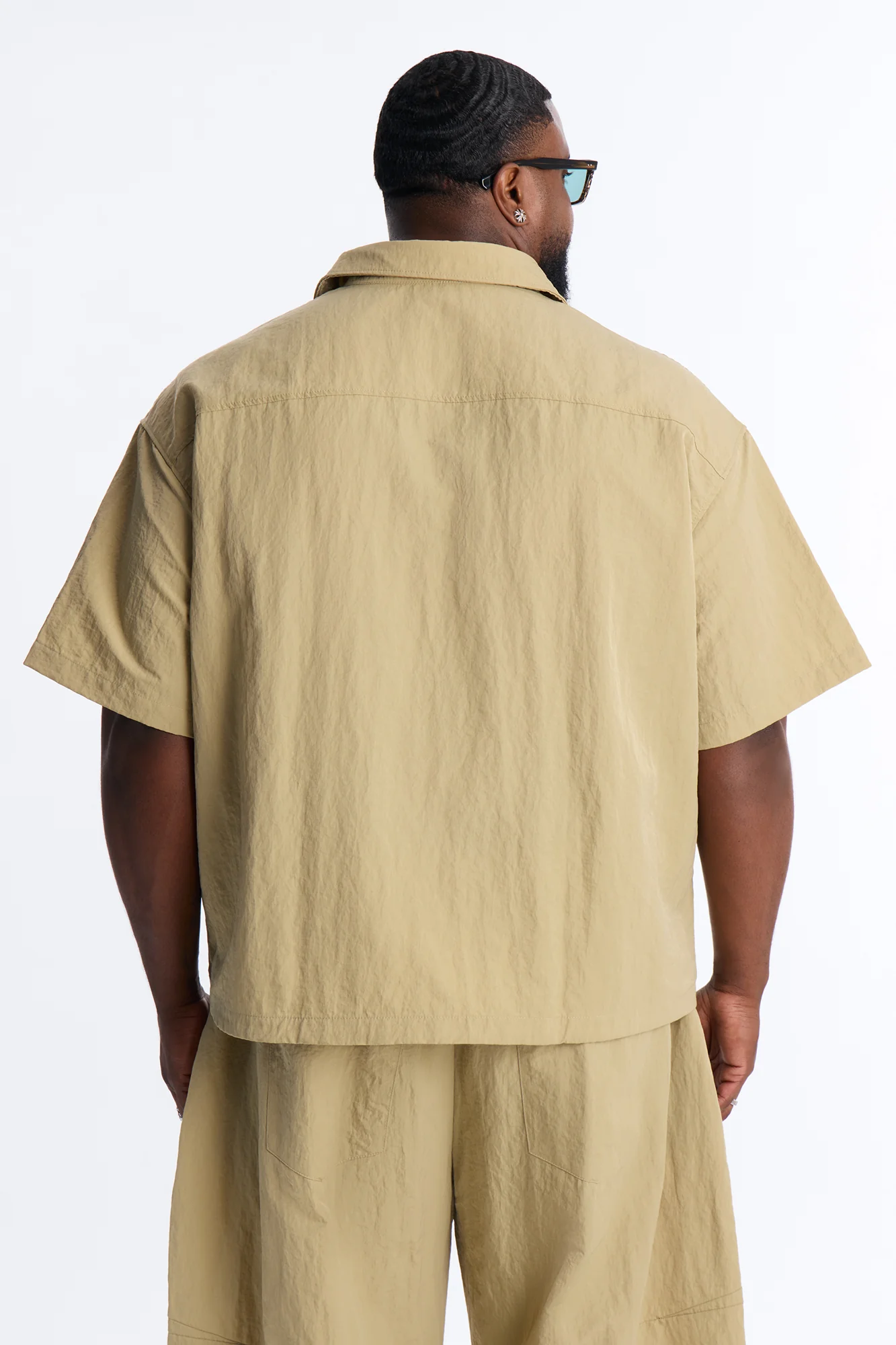 After Dark Amalfi Nylon Button Up Shirt - Khaki - Image 8