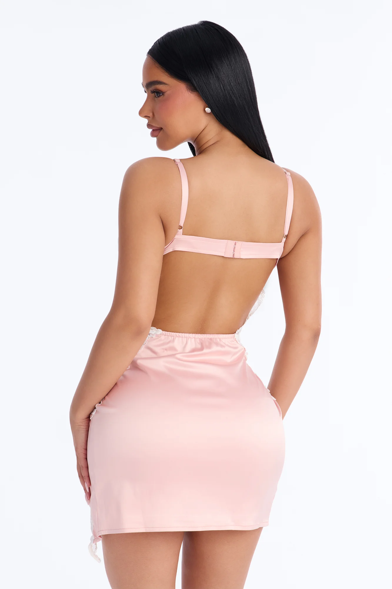 After Hours Lace Trim Satin Mini Dress - Pink - Image 4