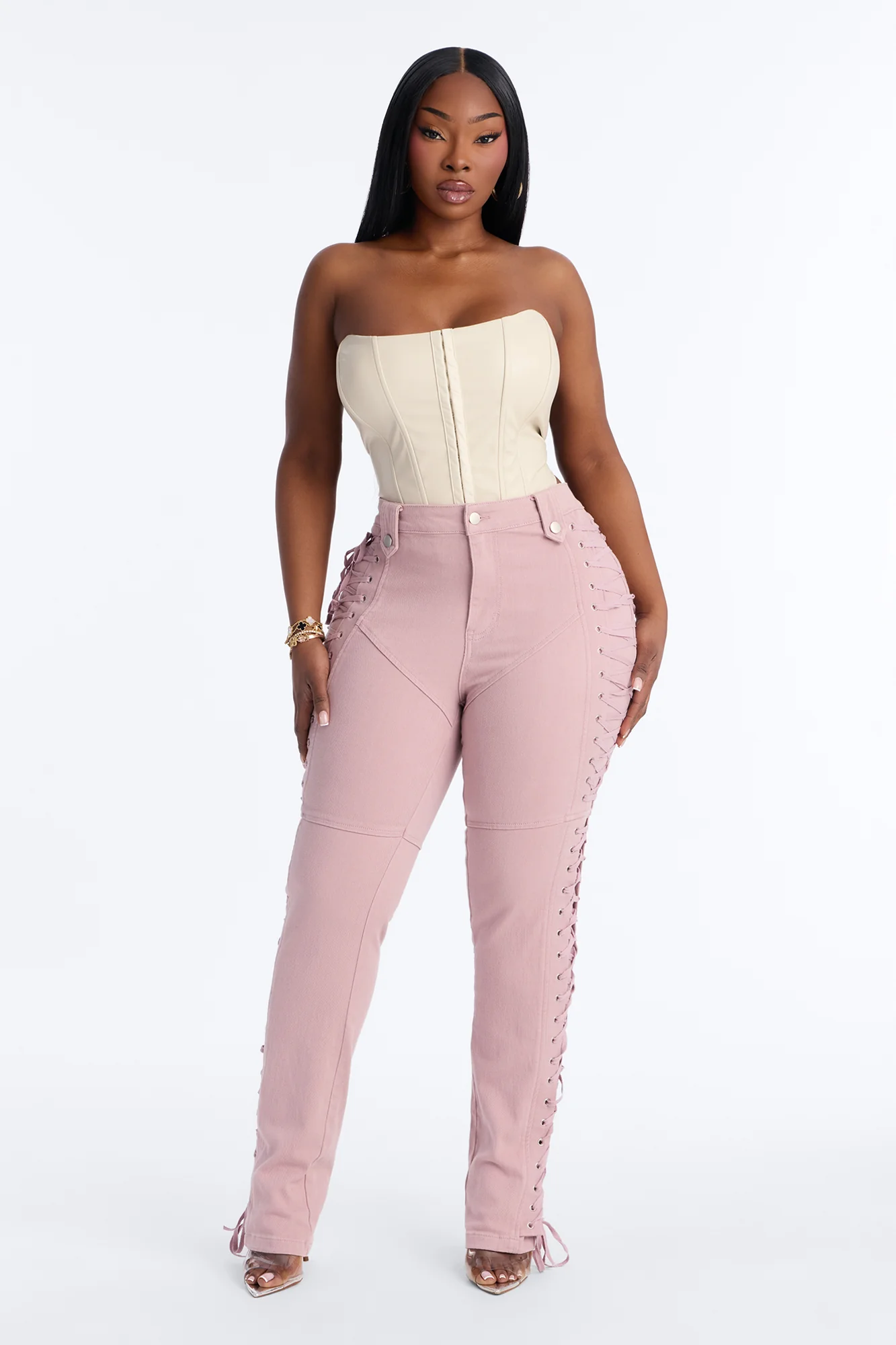 After Hours Lace Up Flare Pant - Blush - Image 5