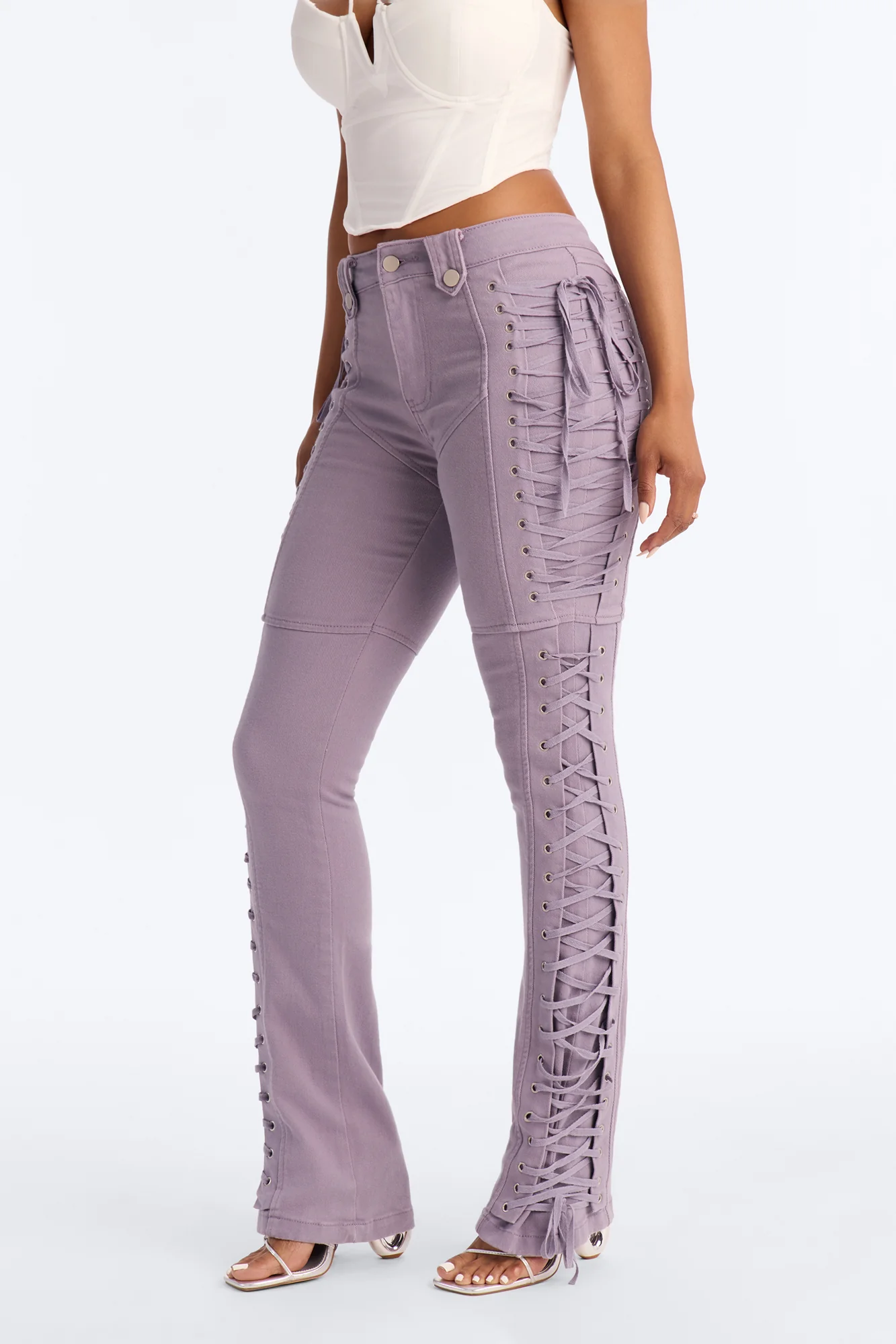 After Hours Lace Up Flare Pant - Lilac