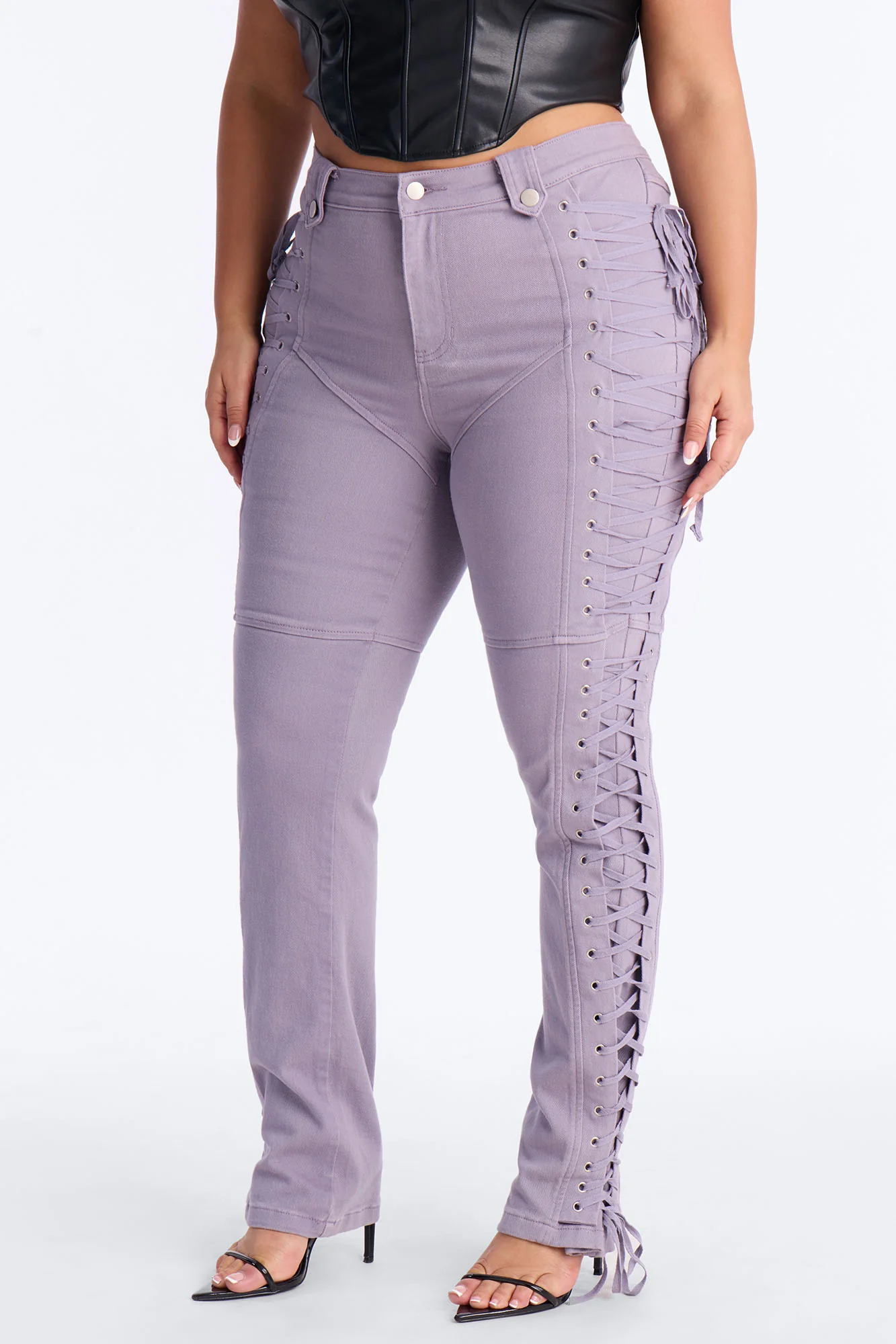 After Hours Lace Up Flare Pant - Lilac - Image 5