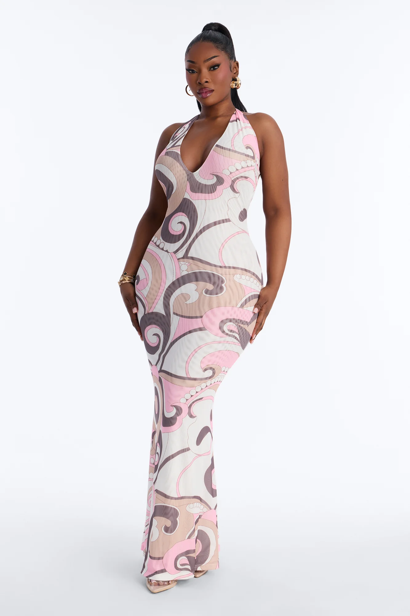 After Sunset Halter Mesh Maxi Dress - Pink/combo - Image 5