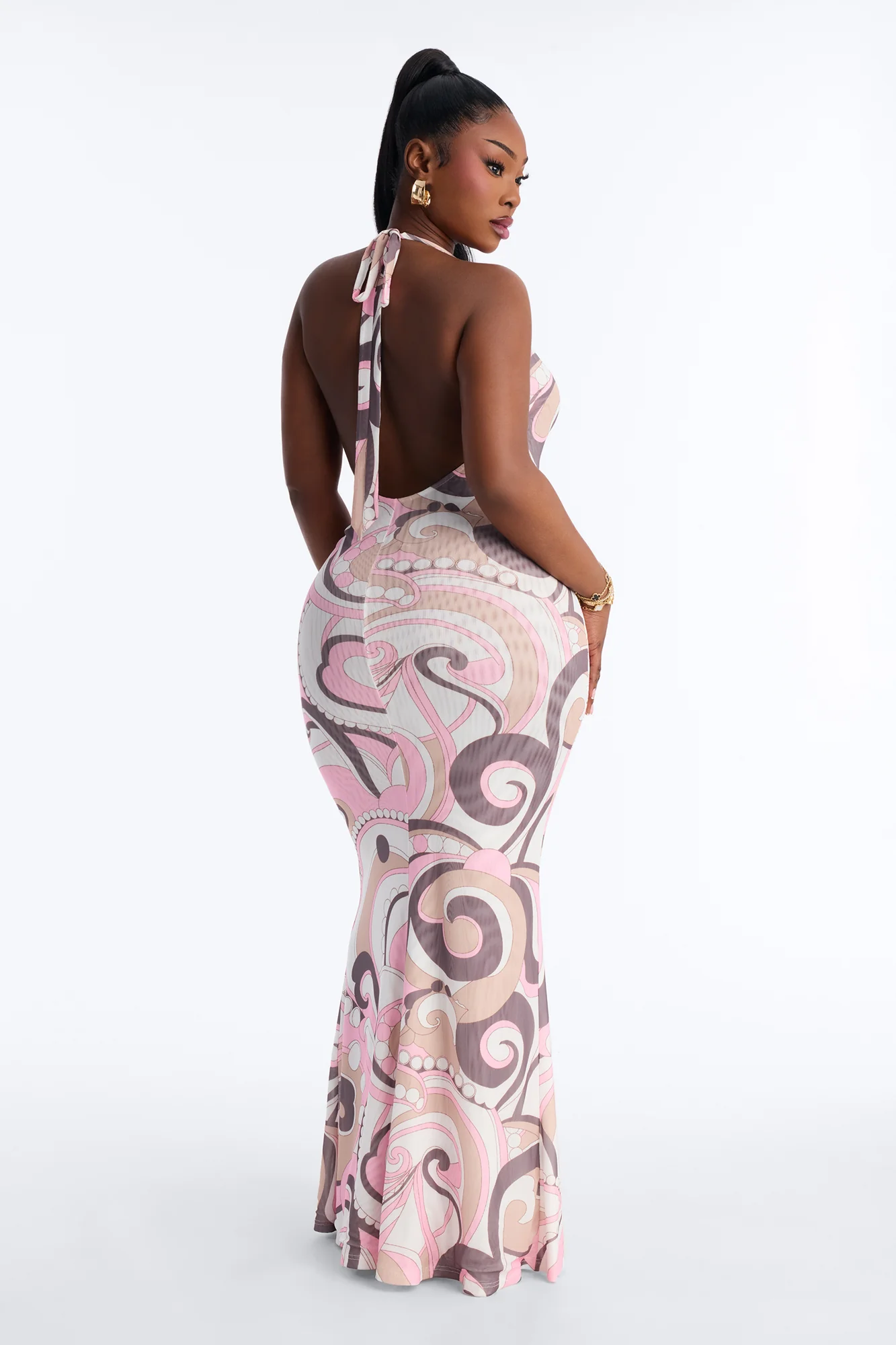 After Sunset Halter Mesh Maxi Dress - Pink/combo - Image 8