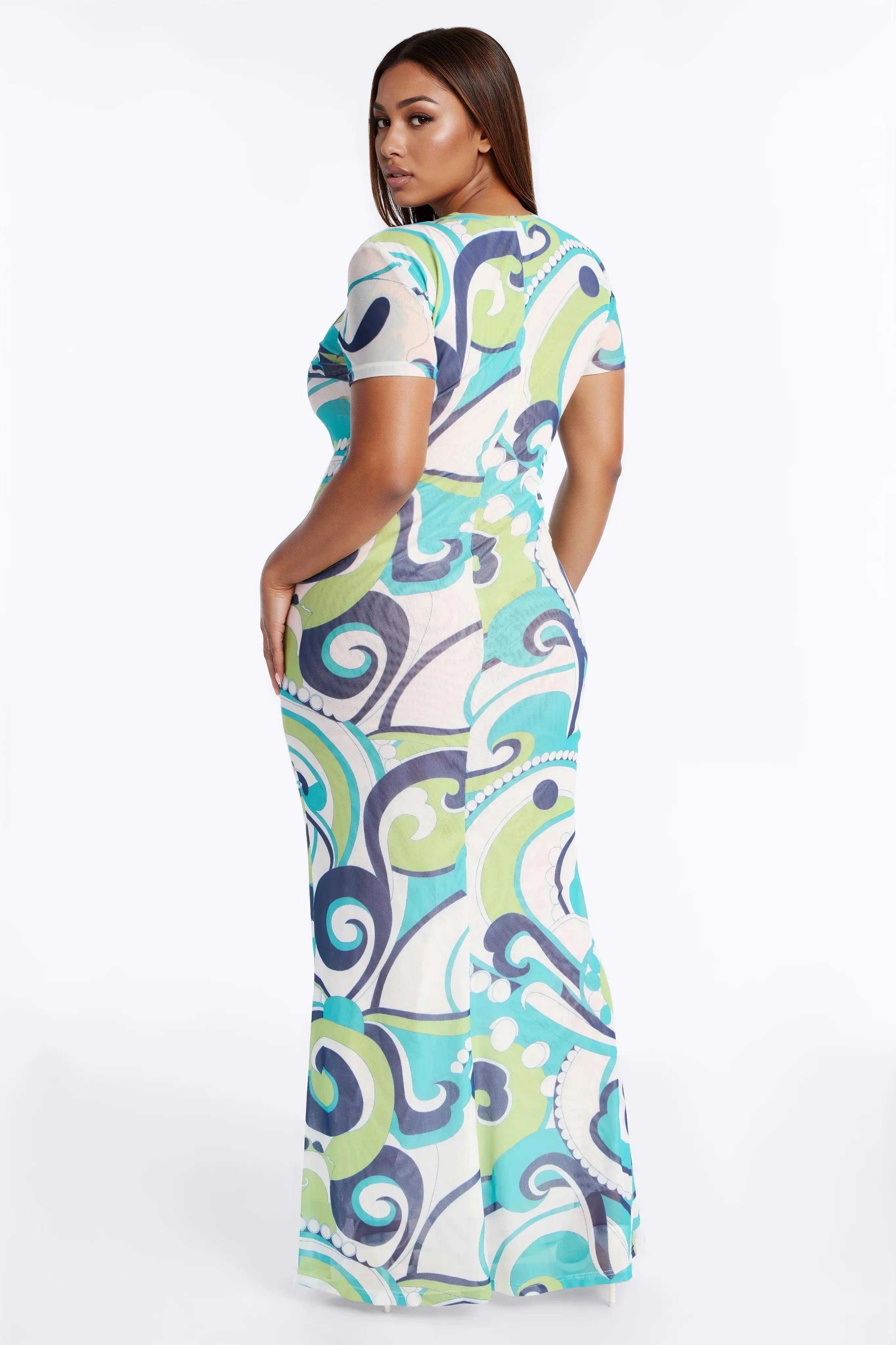 After Sunset Print Mesh Maxi Dress - Blue/combo - Image 6