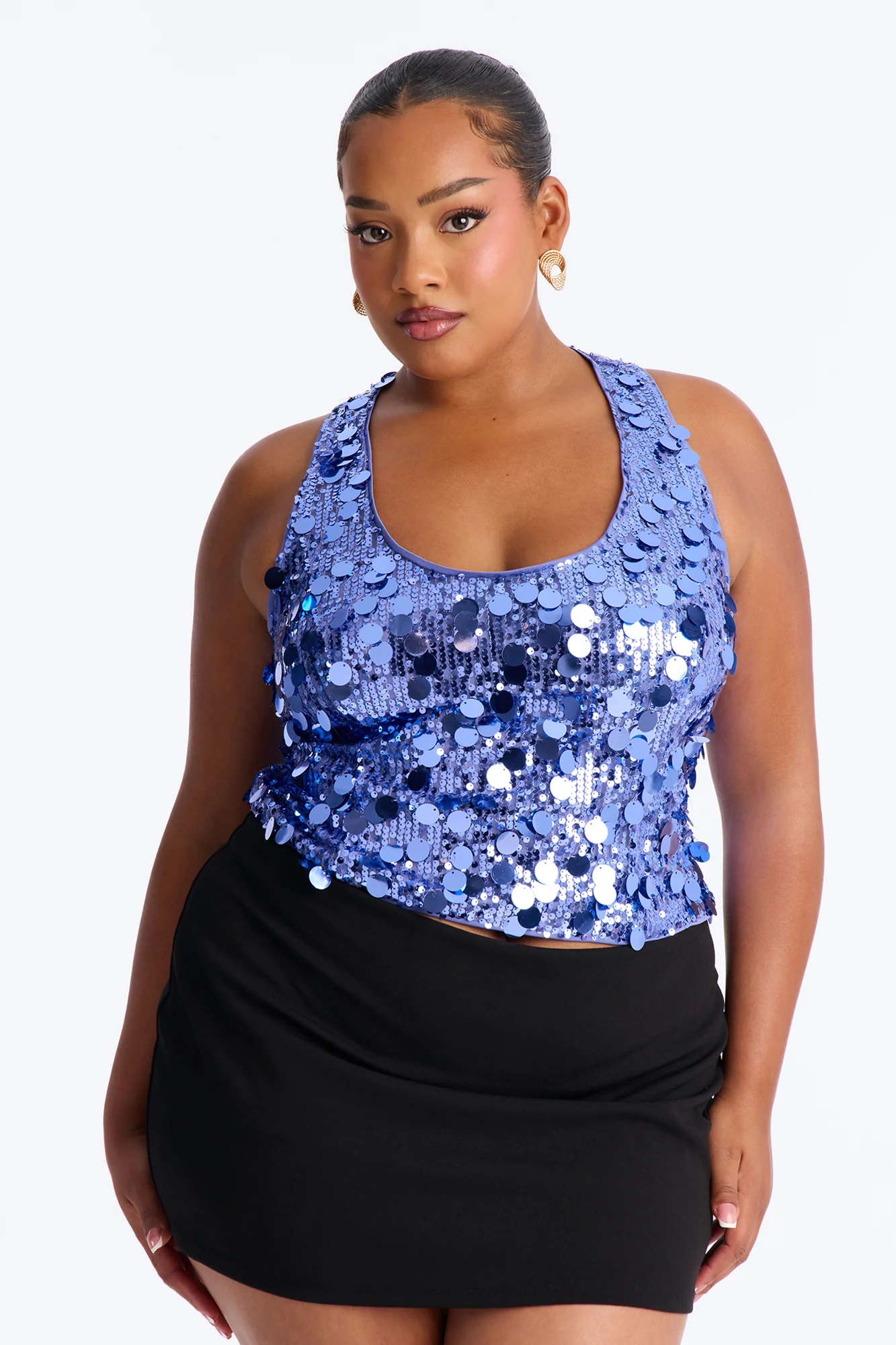 Afterglow Sequin Racerback Crop Tank Top - Periwinkle - Image 5