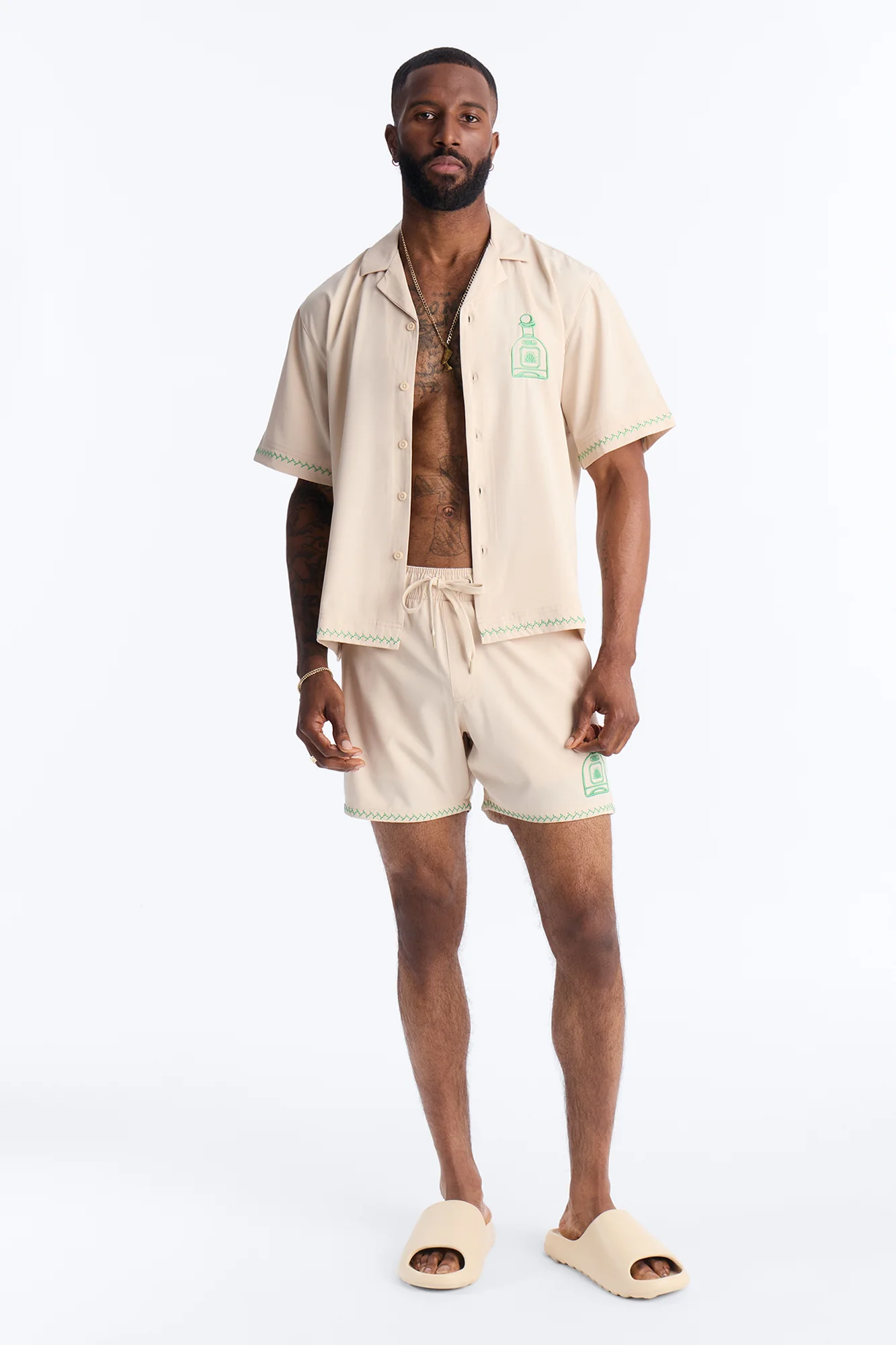 Agave Palm Embroidered Swim Trunk 7″ - Off White - Image 2