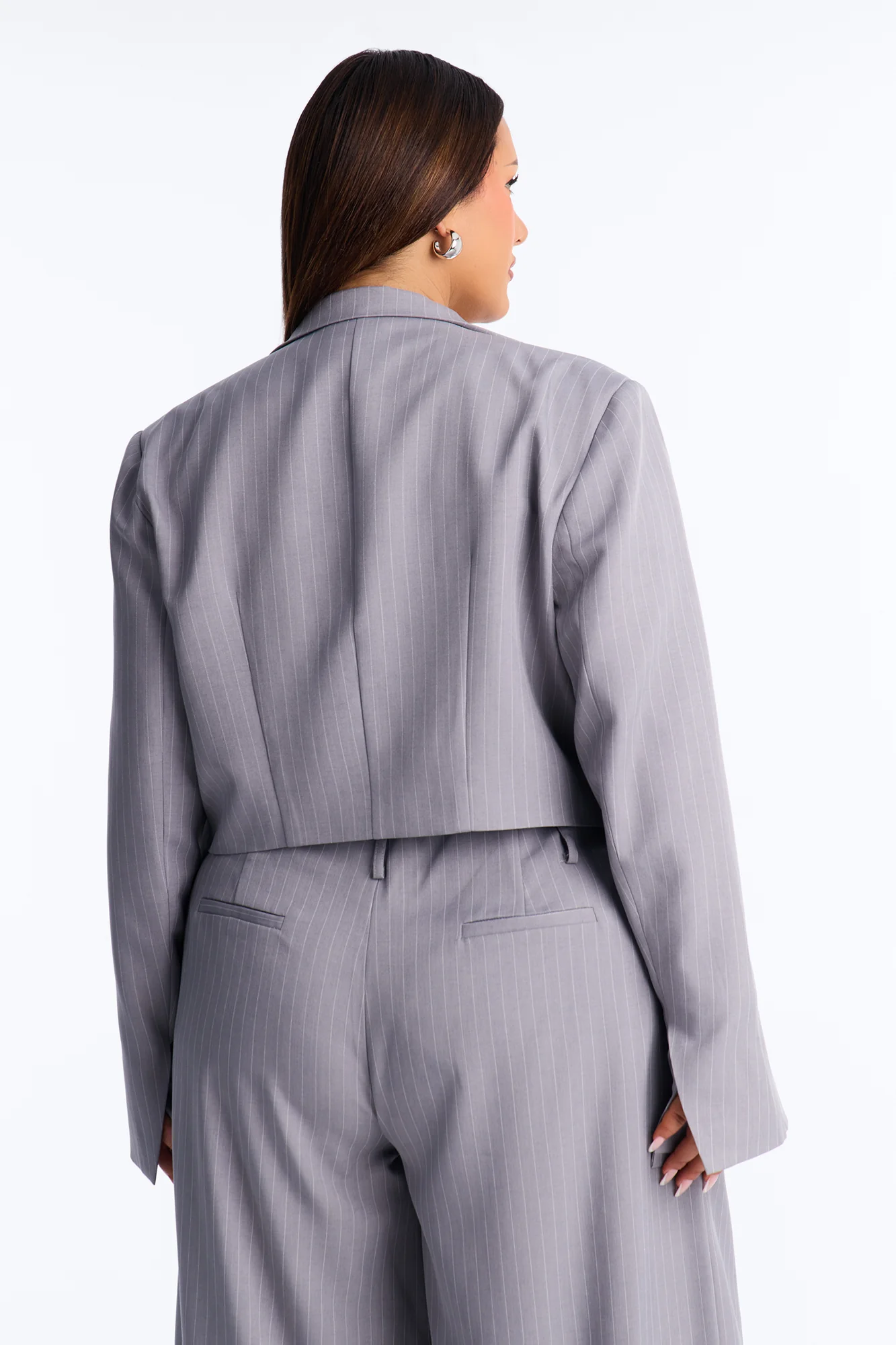 Ahmeira Cropped Pinstripe Blazer - Grey/combo - Image 7