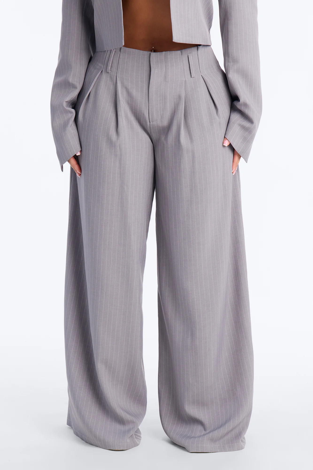 Ahmeira Pinstripe Wide Leg Trouser Pant - Grey/combo - Image 2