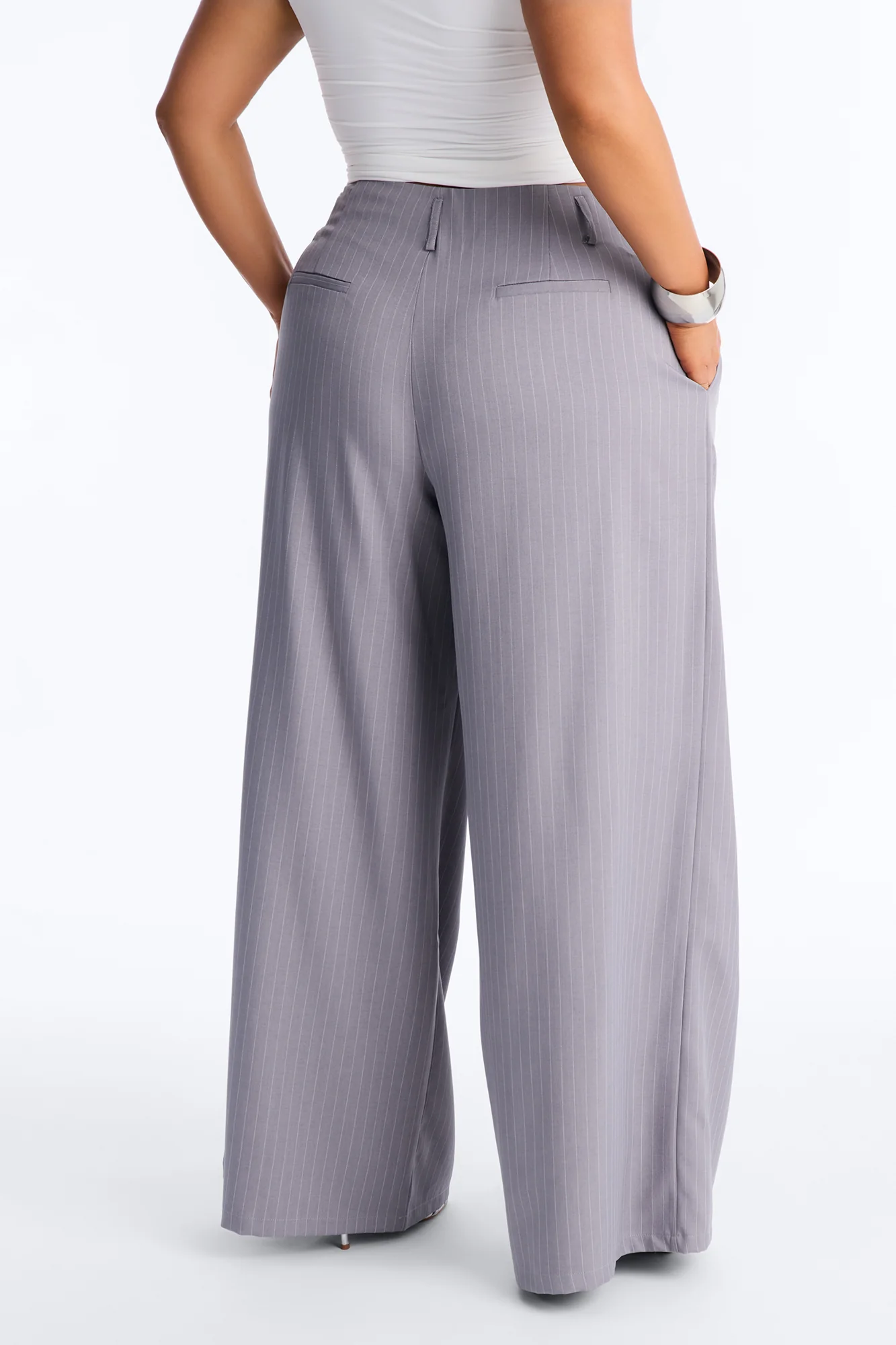 Ahmeira Pinstripe Wide Leg Trouser Pant - Grey/combo - Image 7