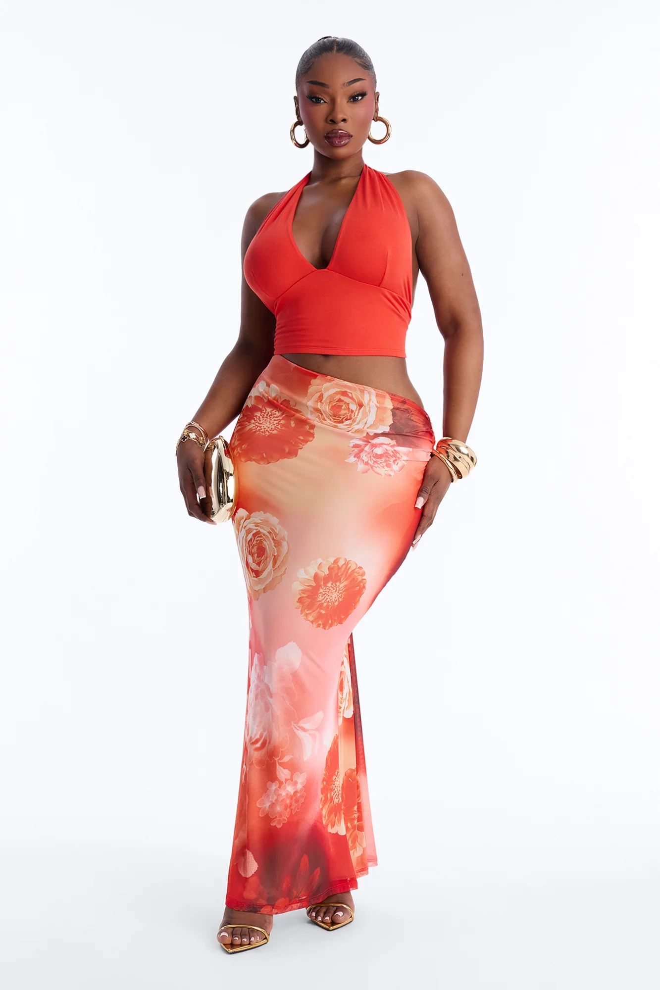 Ainslee Floral Mesh Maxi Dress - Orange/combo - Image 4