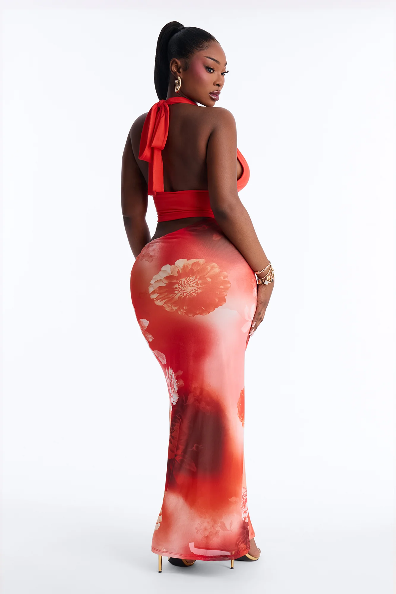 Ainslee Floral Mesh Maxi Dress - Orange/combo - Image 6