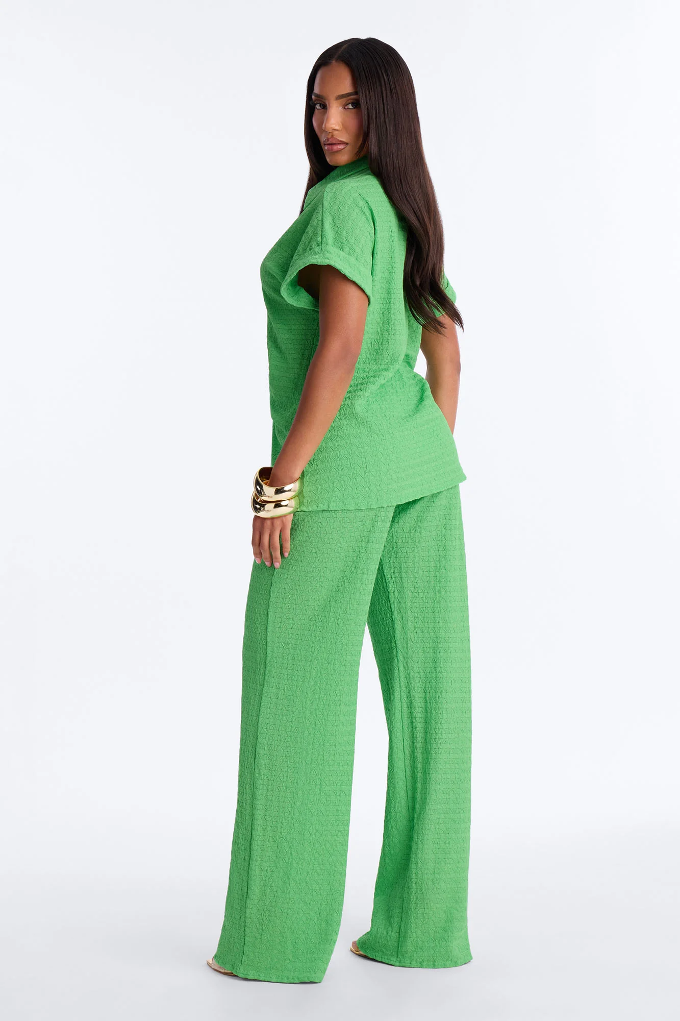 Ainsley Textured Tie Front Pant Set - Green - Image 3