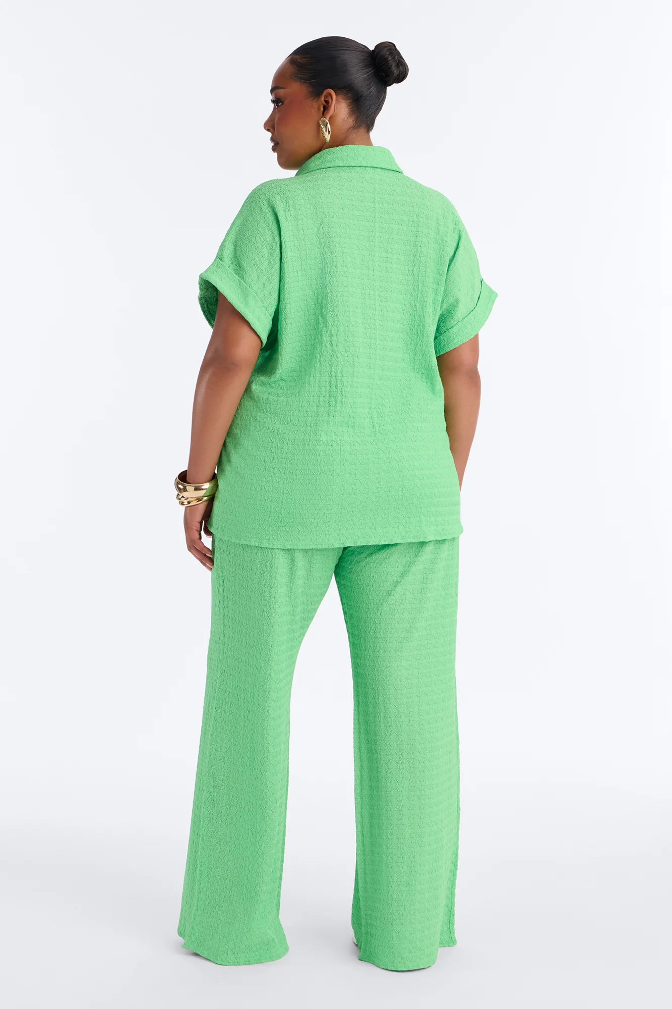 Ainsley Textured Tie Front Pant Set - Green - Image 6