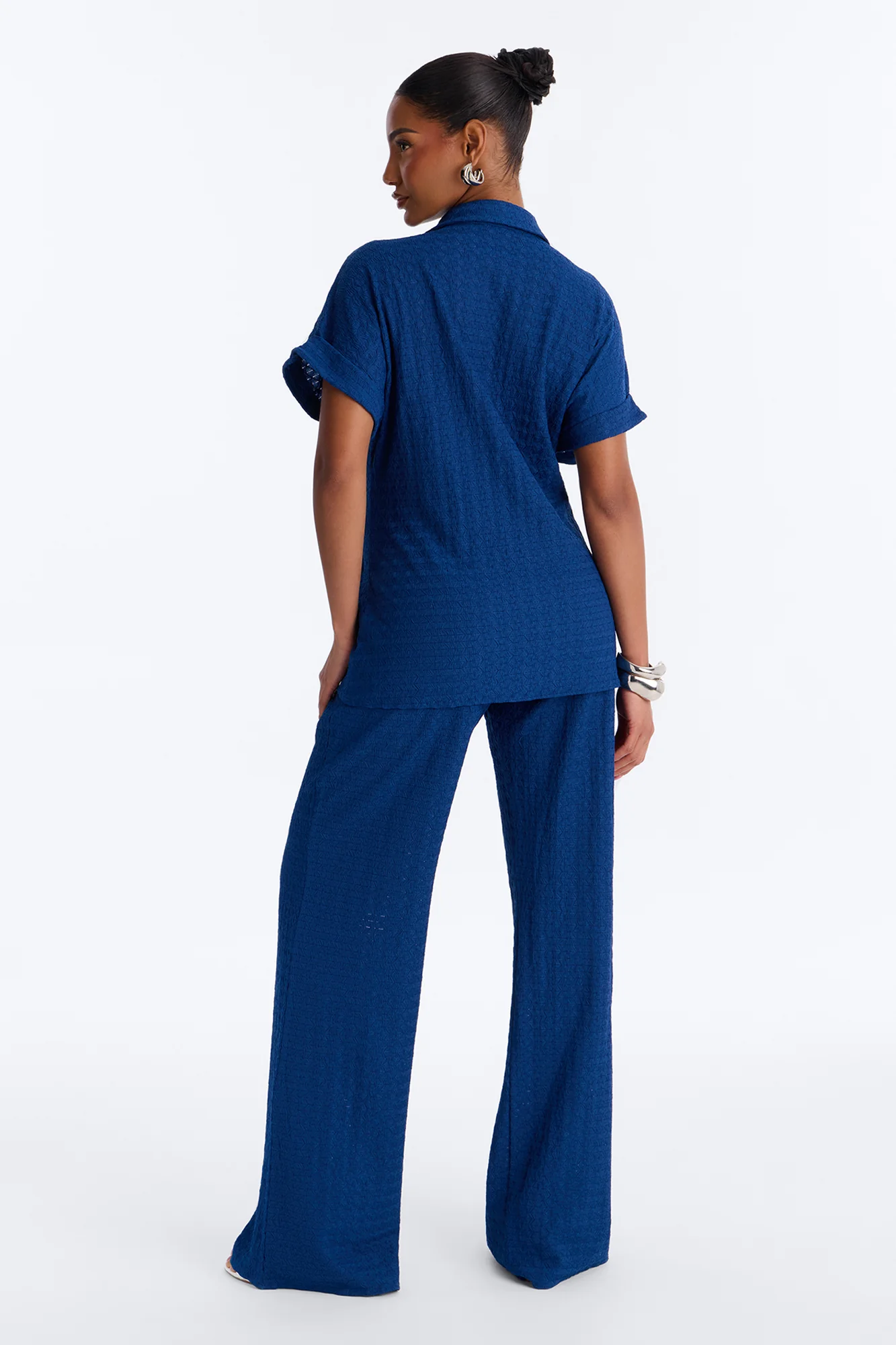Ainsley Textured Tie Front Pant Set - Navy - Image 4