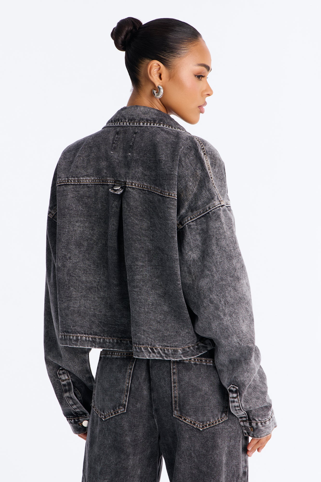 Airplane Mode Drapey Denim Shacket - Dark Grey - Image 3
