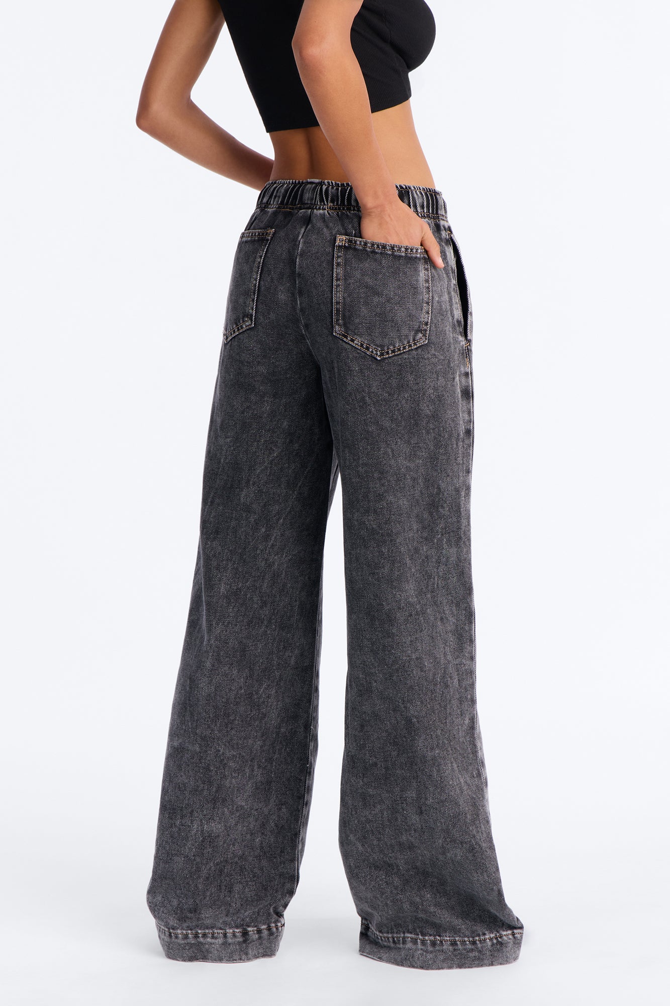 Airplane Mode Tie Waist Drapey Denim Jeans - Dark Grey - Image 3