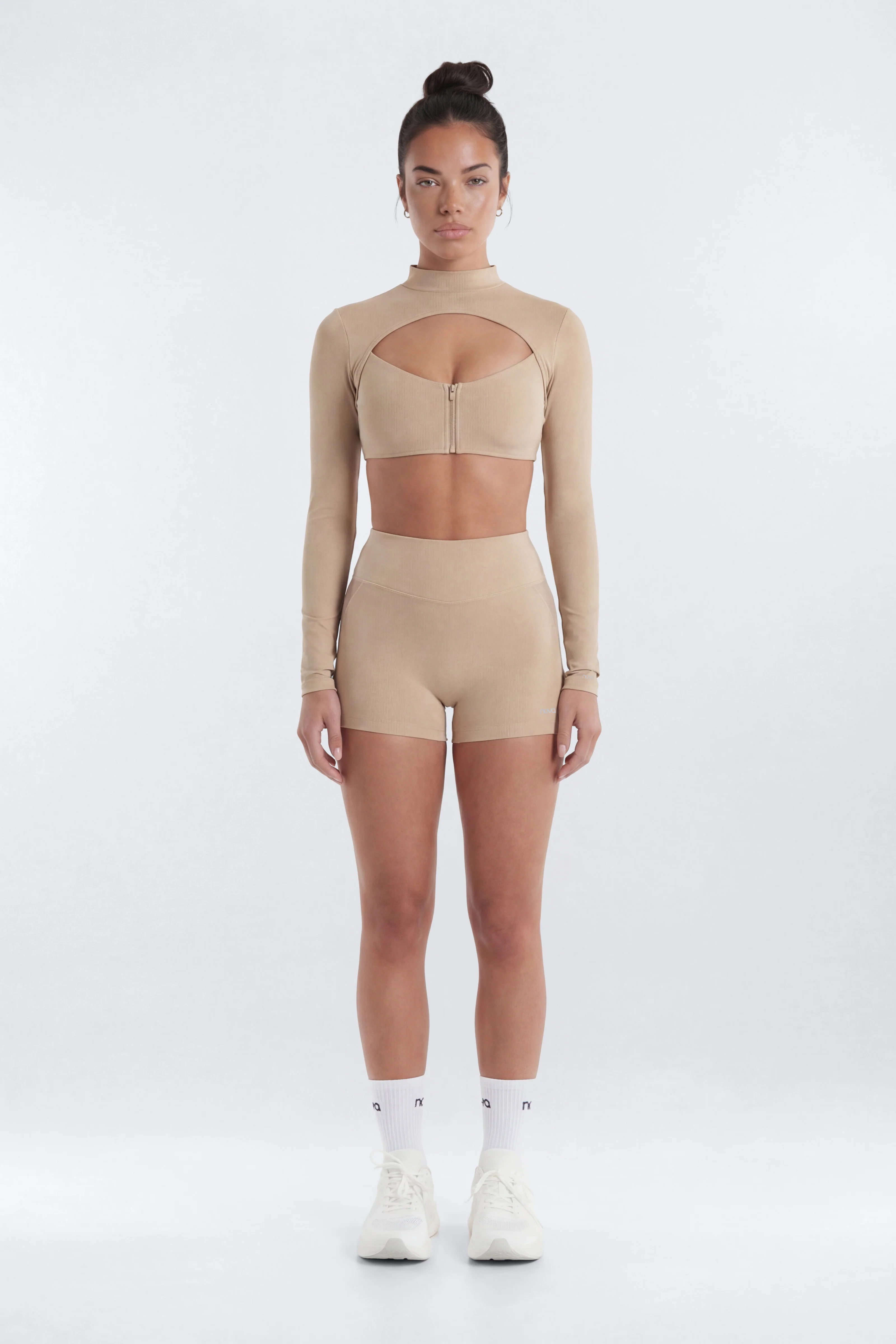 AirSculpt™ 3″ Mesh Contrast Sports Biker Short - Taupe