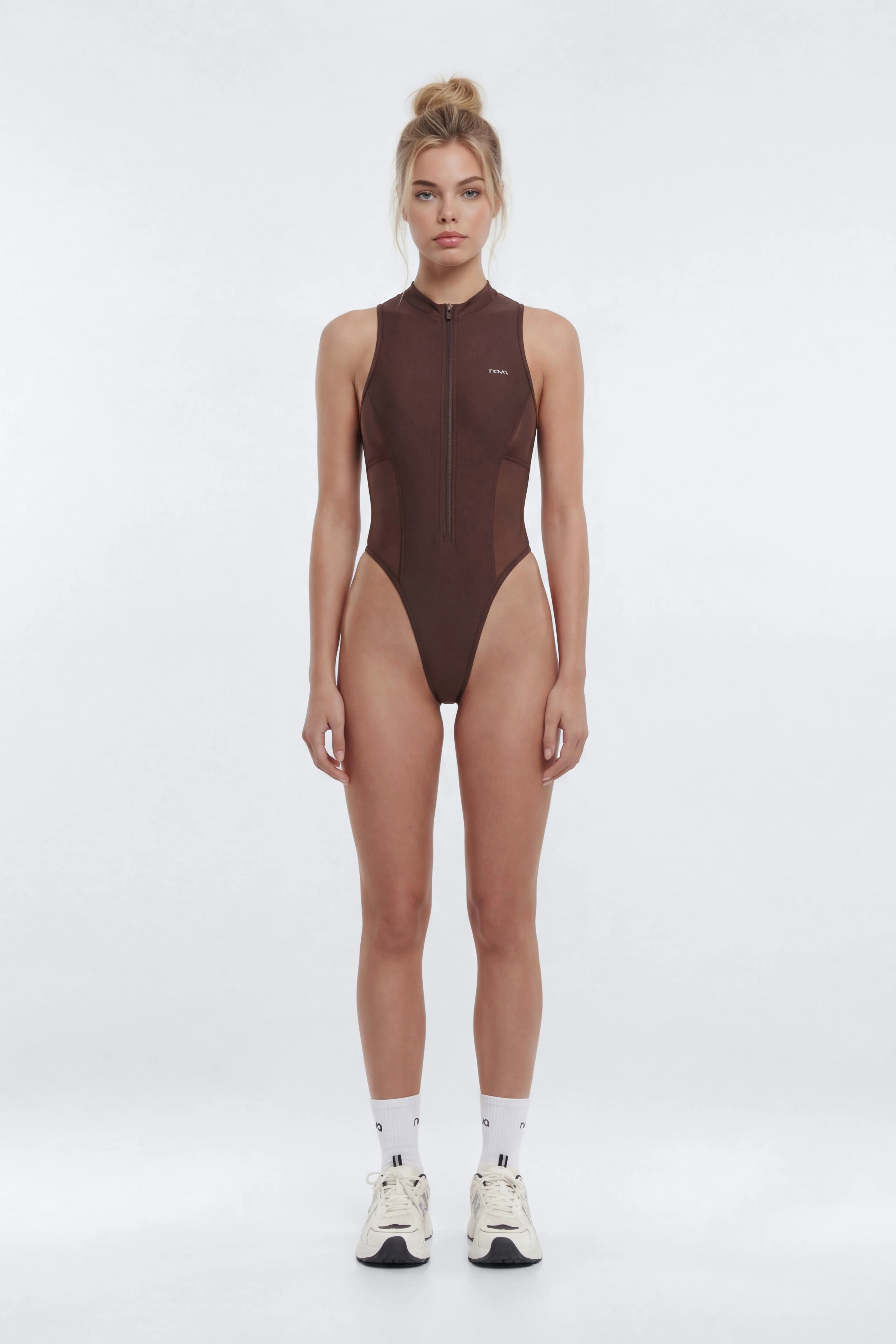 AirSculpt™ Front Zip Sports Bodysuit - Brown
