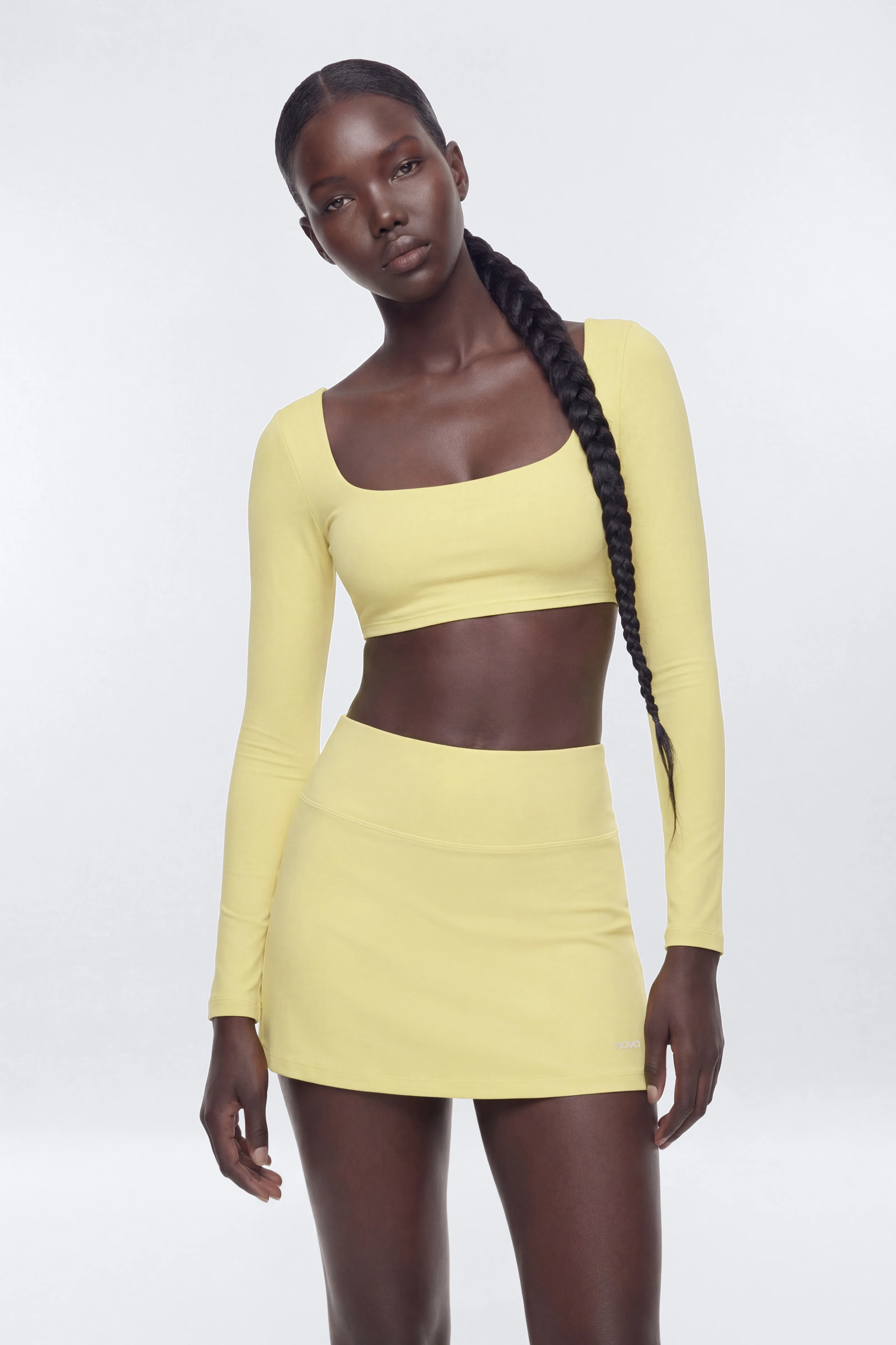 AirSculpt™ Long Sleeve Crop Sports Top - Yellow - Image 2