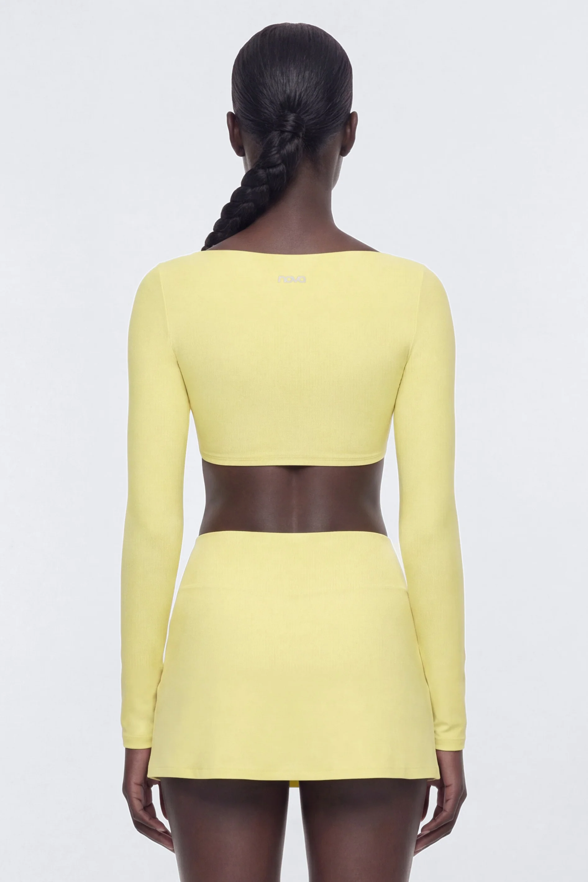 AirSculpt™ Long Sleeve Crop Sports Top - Yellow - Image 3