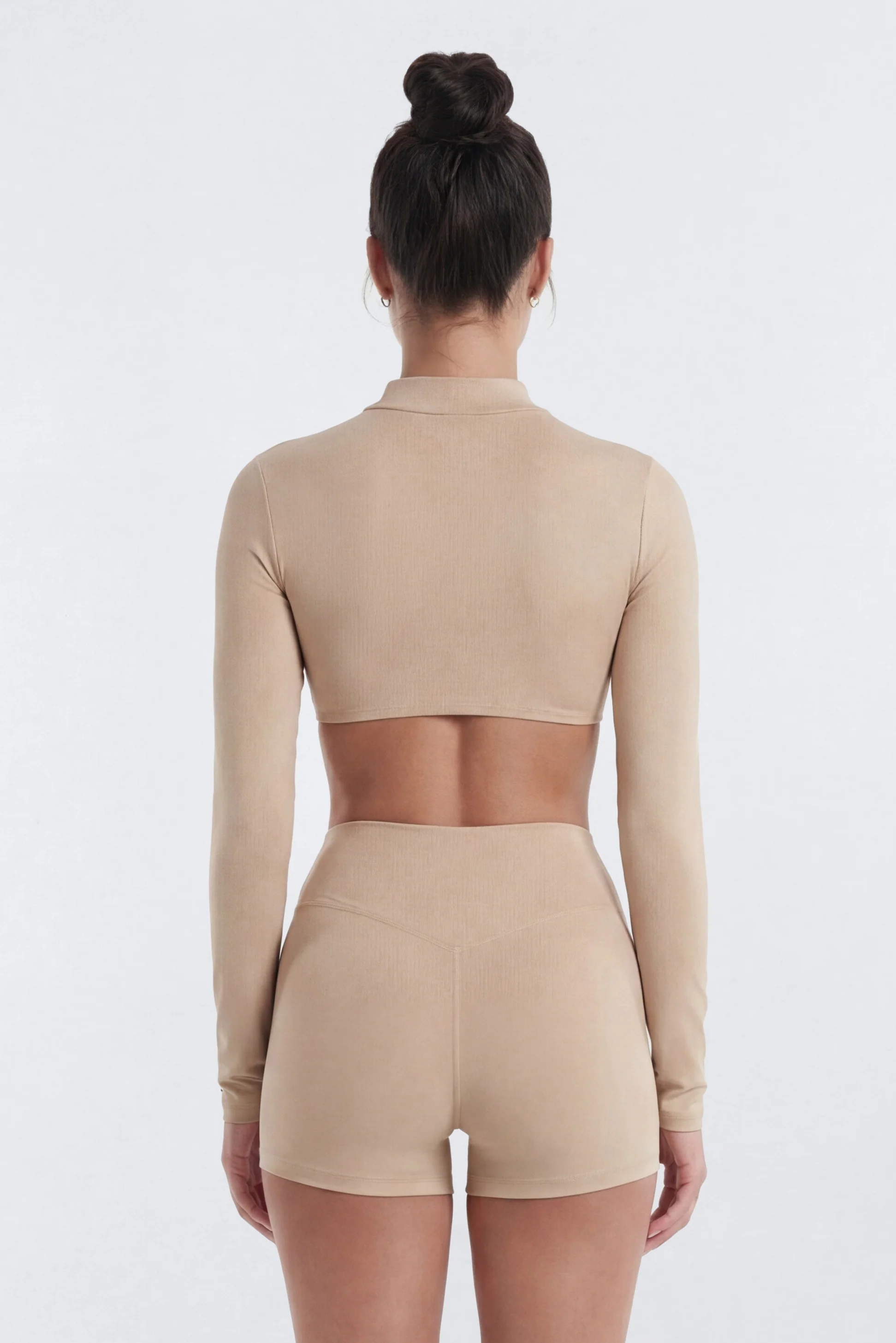 AirSculpt™ Long Sleeve Front Zip Sports Top - Taupe - Image 3