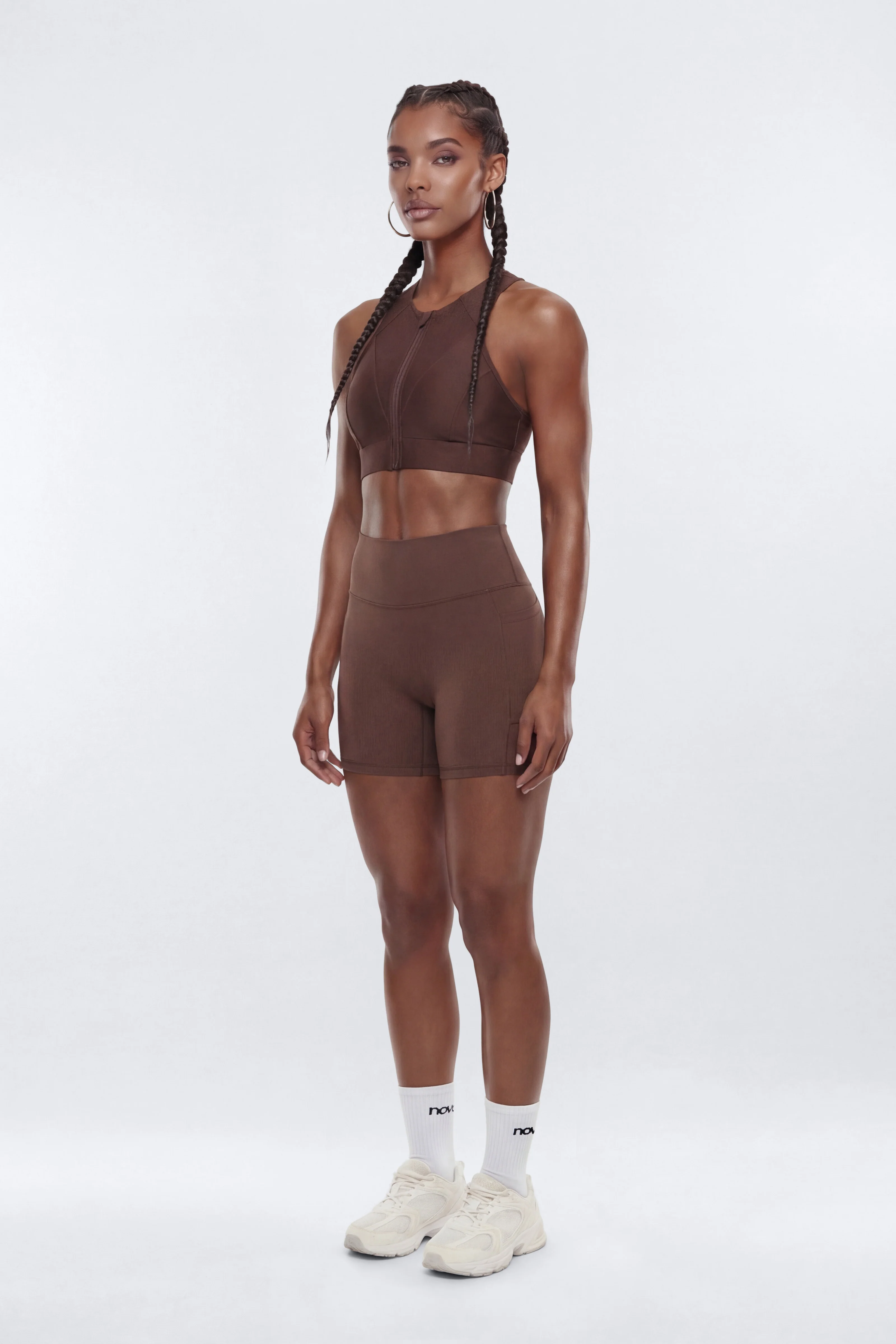 AirSculpt™ Perforated Zip Front Sports Bra - Brown - Image 2