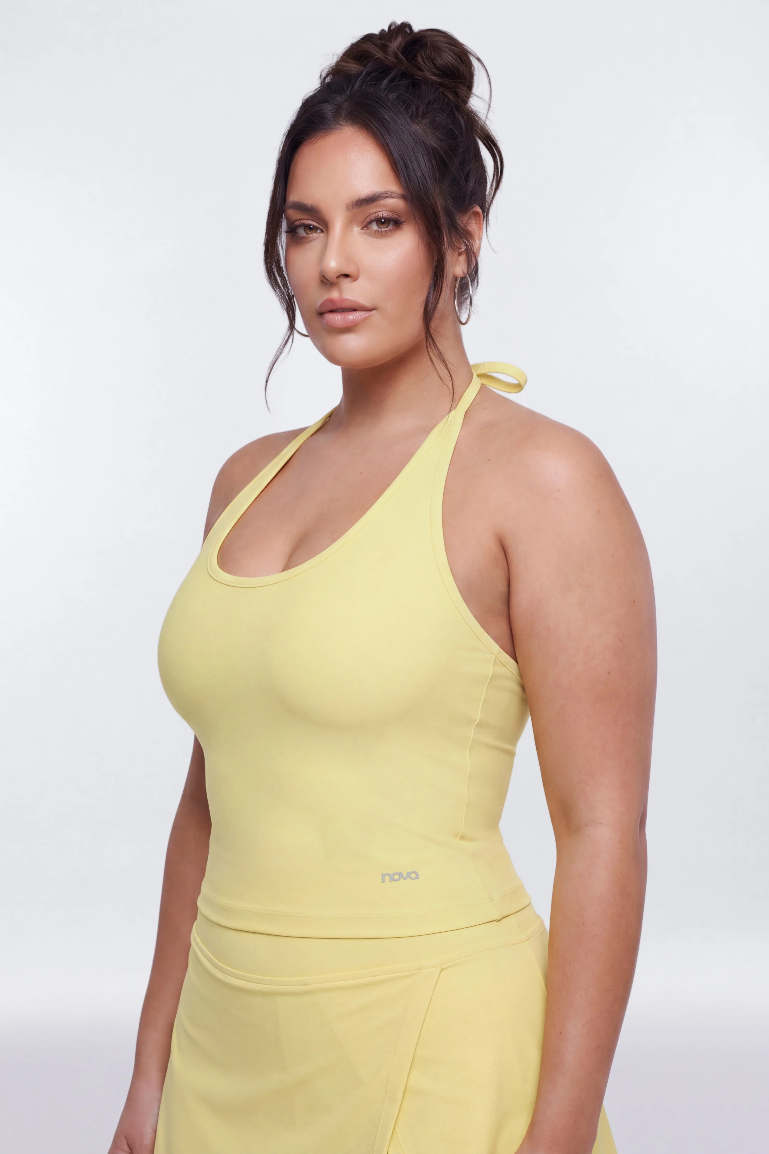 AirSculpt™ Scoop Neck Halter Tie Top - Yellow - Image 5
