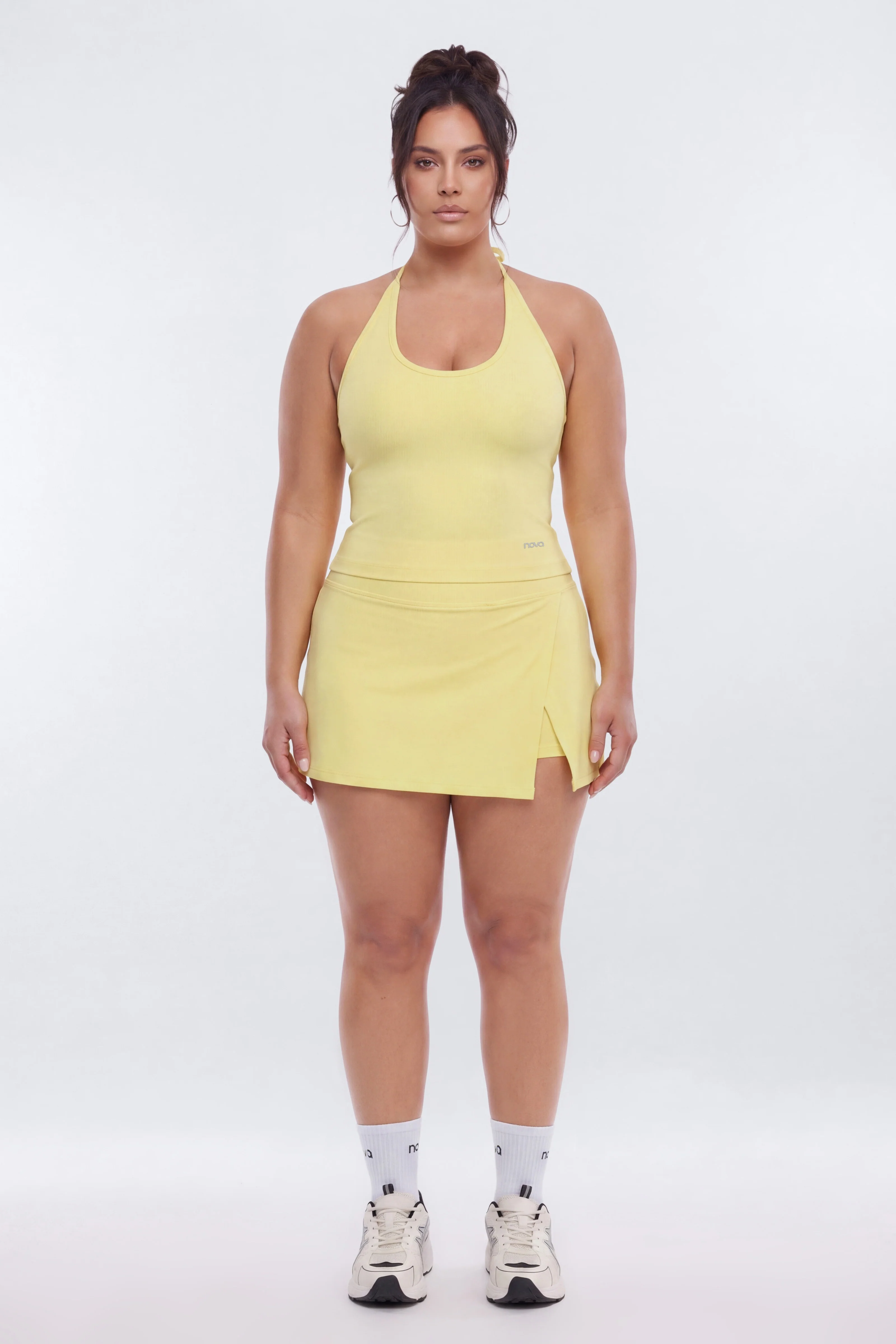 AirSculpt™ Scoop Neck Halter Tie Top - Yellow - Image 6